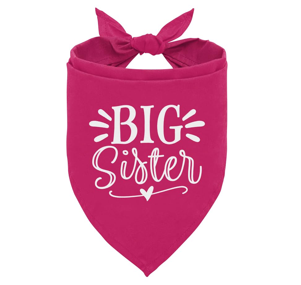 Big Sister Dog Bandana - Deep Pink Pet Scarf for Small & Medium Dogs | Adjustable Triangle Bandana for Puppies | Pet Accessories for Baby Announcement & Special Occasions | Perfect for Birthdays, Photo Shoots & Family Events
