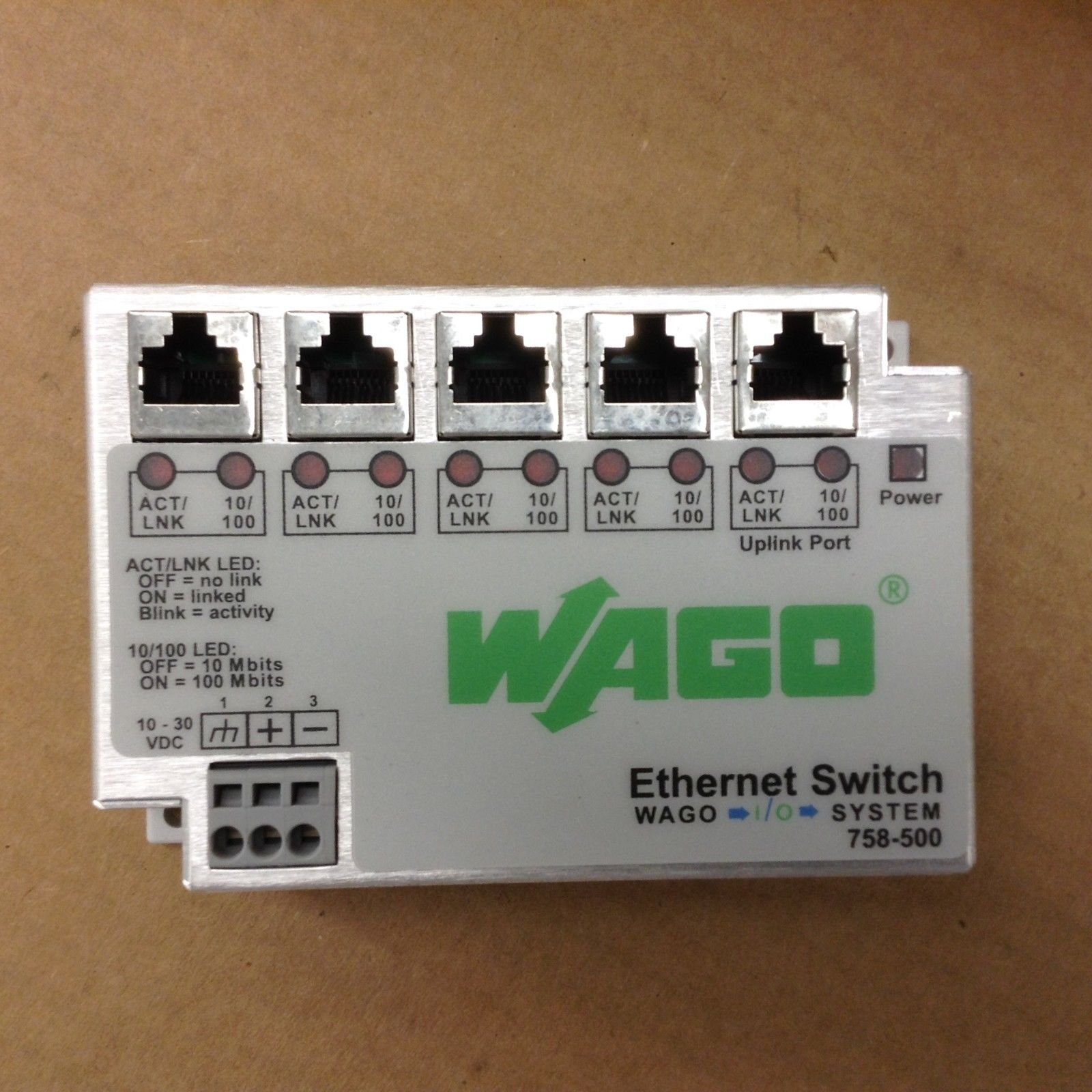 WAGO 758-500 5-Port Industrial Ethernet Switch 30VDC 70mA for Automation & I/O Systems - Perfect for Factory Control, PLC Networks, and Industrial IoT Applications