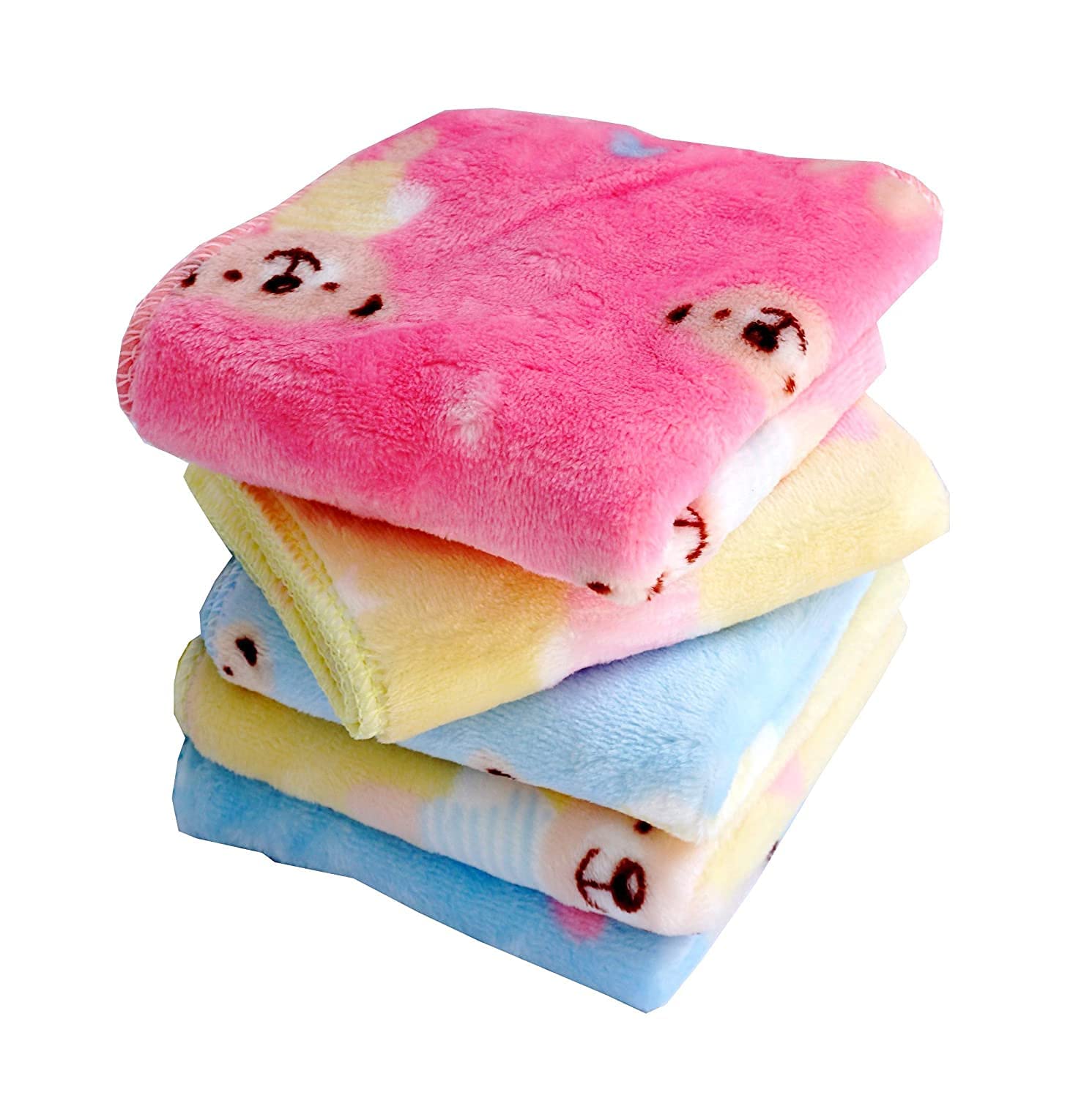 Aenon Fashion Unisex Soft Fluffy Thick Cotton Teddy Bear Print Face Towel & Handkerchief Set - 12 Pack (10x10 Inches) | Gentle Skin Care, Baby Wash, Makeup Removal & Daily Use Accessories