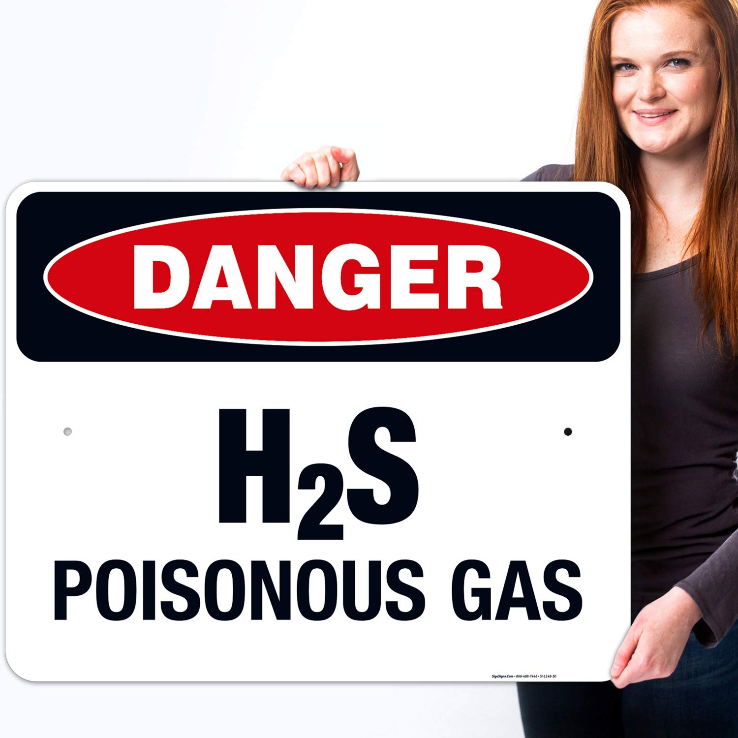 Danger H2S Poisonous Gas Sign - OSHA Compliant 24x30 Inches Rust-Free .063 Aluminum Sign - Fade Resistant for Indoor & Outdoor Use - Made in USA - Perfect for Chemical Plants, Oil Refineries & Hazardous Work Areas
