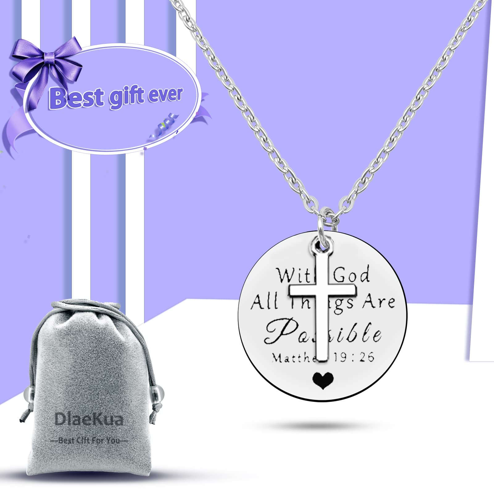 DLaeKua Christian Bible Verse Necklace for Women - Inspirational Jewelry Gift for Godson, Baptism, Christmas & Birthday - Perfect for Church, Prayer & Daily Wear