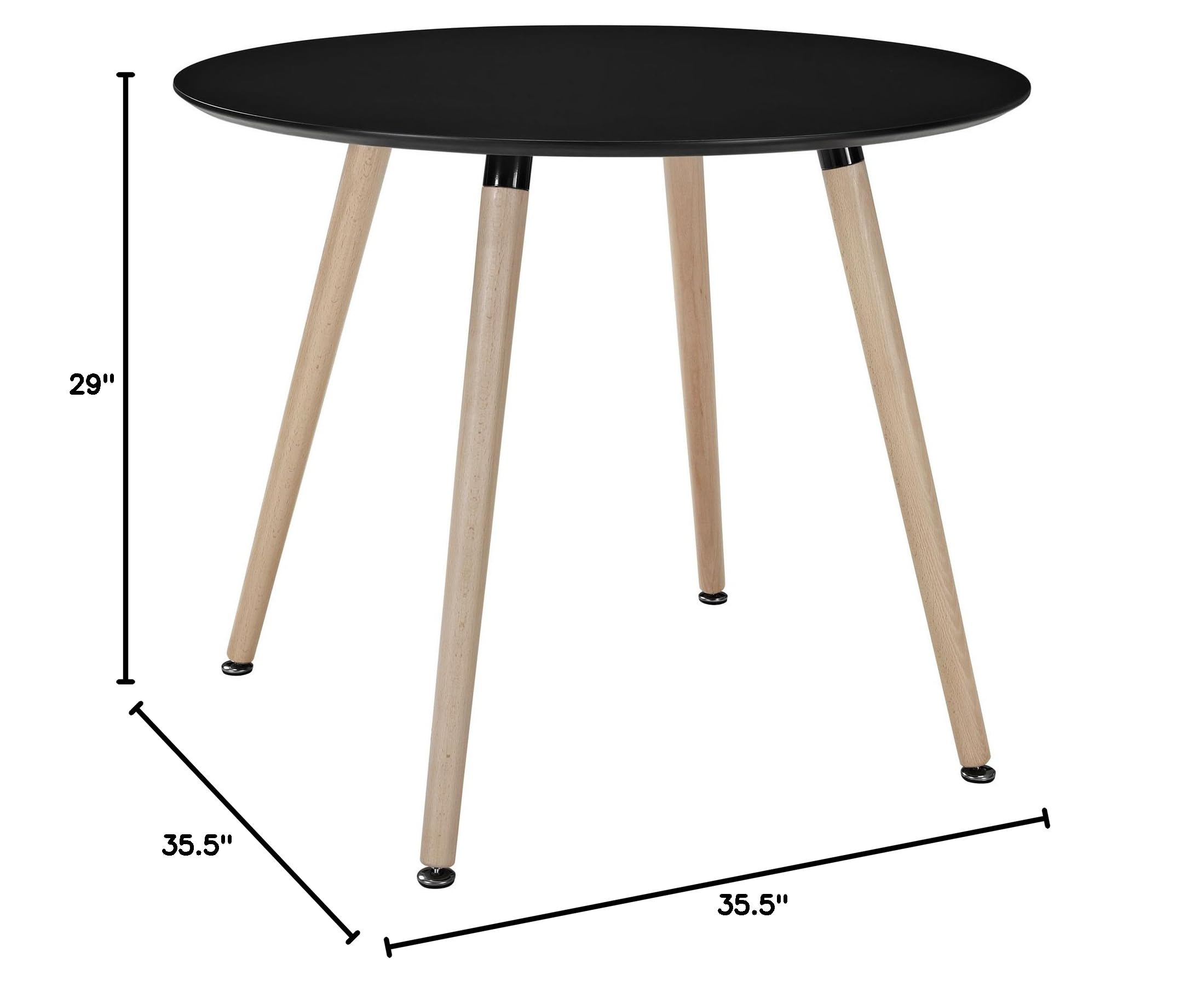 Modern Black Minimalist Kitchen Dining Table with Natural Wood Legs - Perfect for Small Spaces, Apartments & Contemporary Home Decor