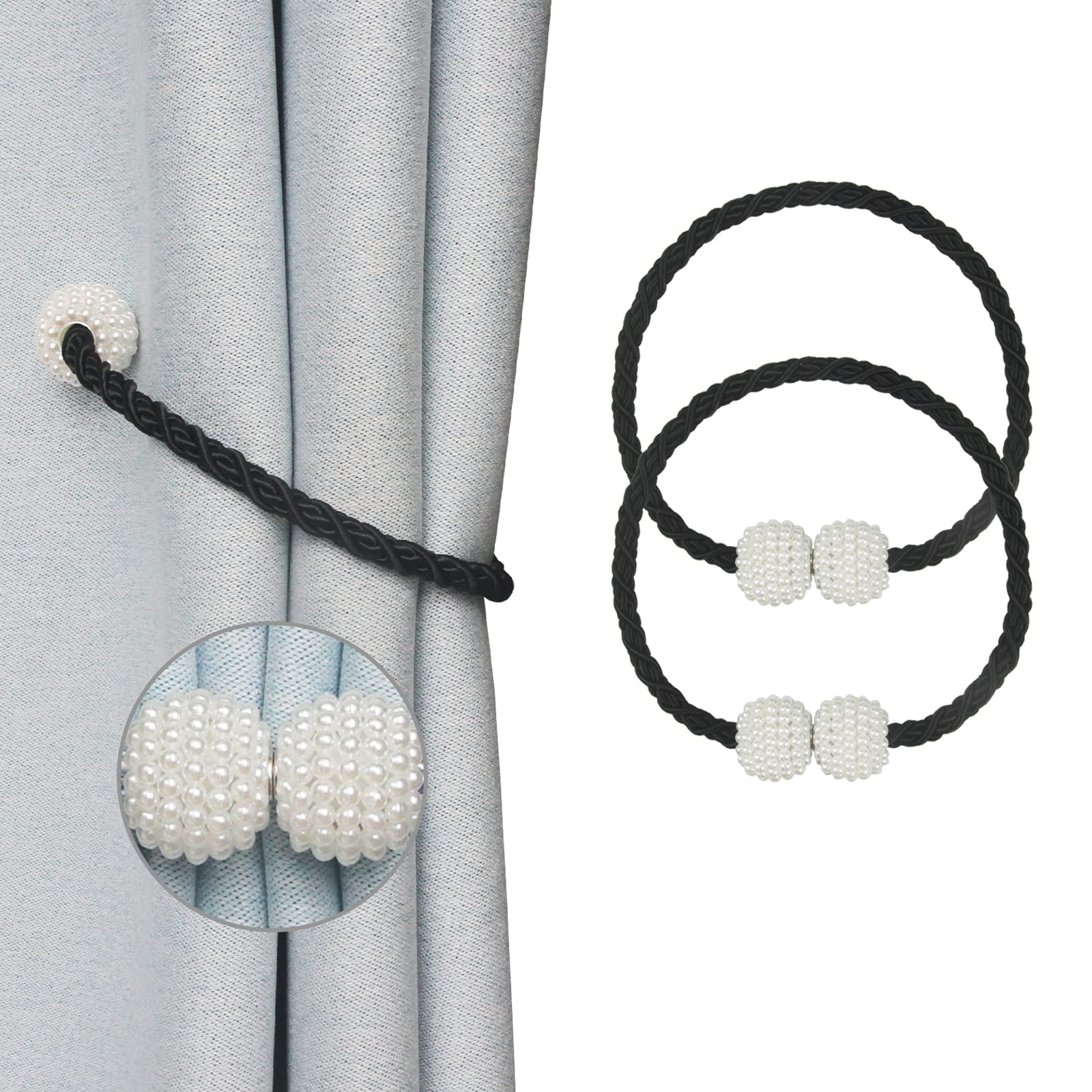 Premium Magnetic Curtain Tiebacks - Strong Hold Drape Ties for Windows, Weave Rope Curtain Holdbacks - Perfect for Living Room, Bedroom & Outdoor Draperies