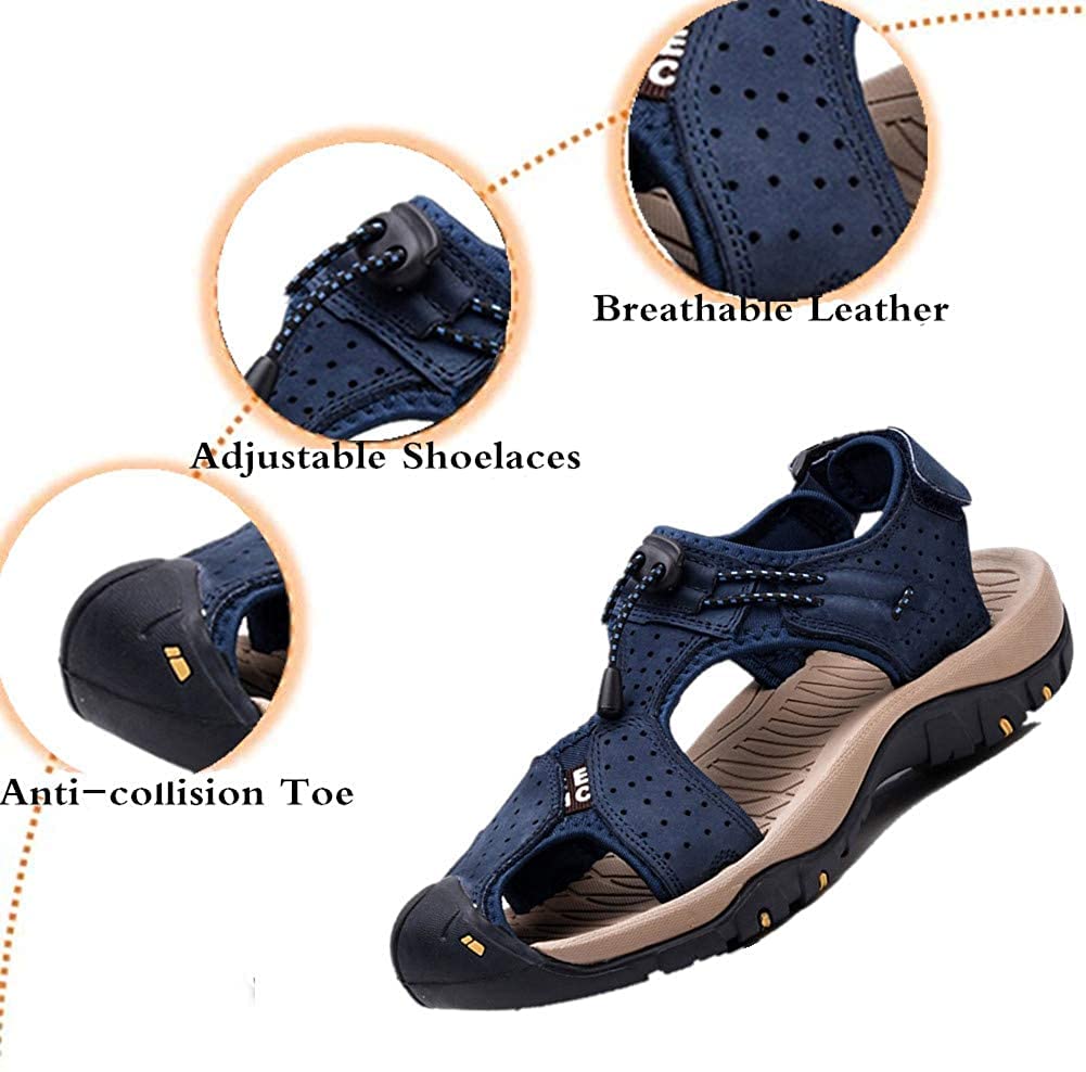 Asifn Men's Outdoor Hiking Leather Sandals - Waterproof Closed Toe Sport Slides for Walking, Fishing, Climbing & Summer Activities | Perfect for Beach, Pool, Camping & Water Sports