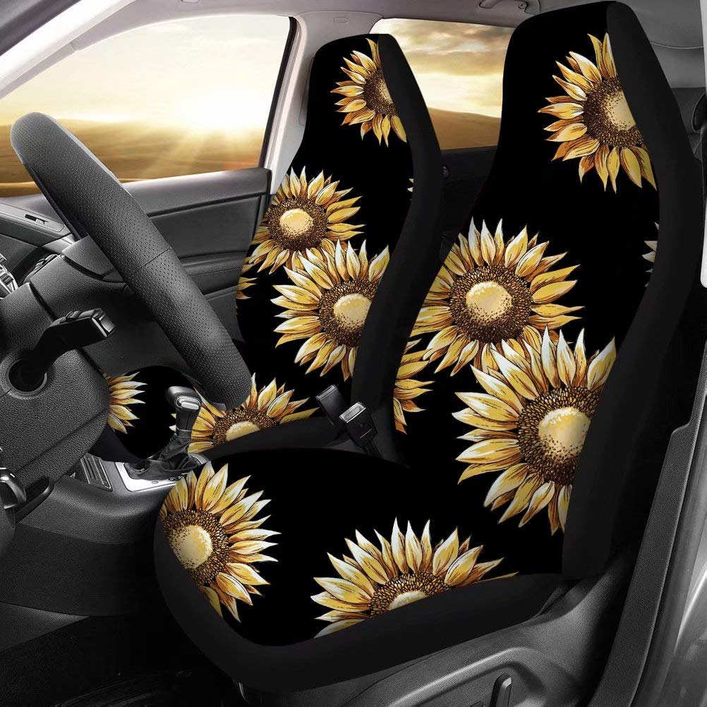 PinUp Angel Black Rust Sunflower Printed Universal Car Seat Covers - Durable Automotive Seat Protectors for Cars, Trucks & SUVs, Perfect for Daily Commute and Road Trips