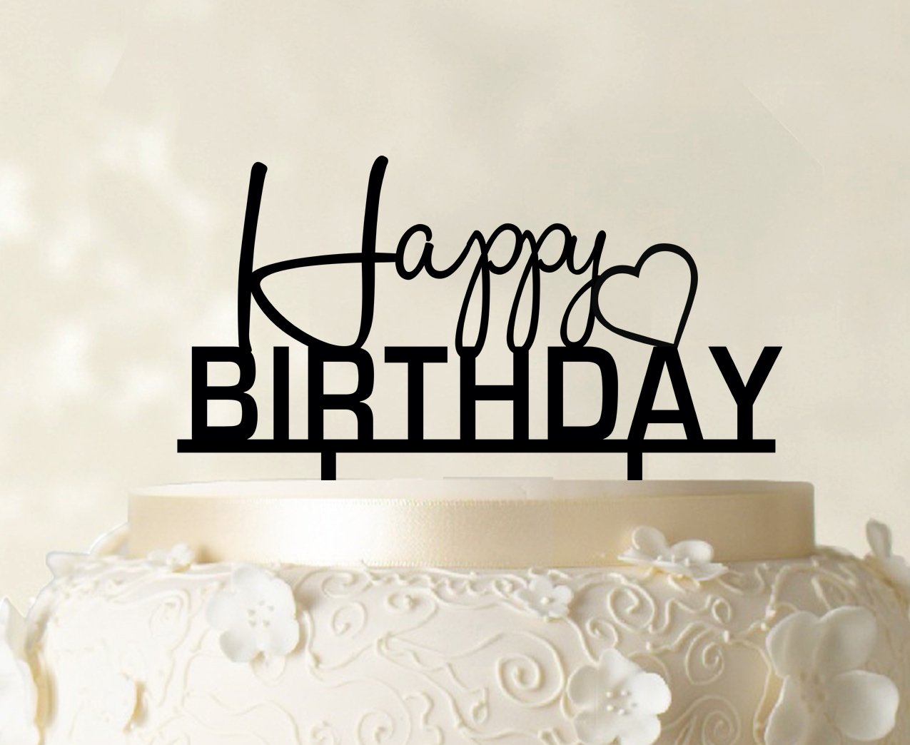 Personalized Happy Birthday Cake Topper - Shiny Black Custom Cake Decorations (6-7 Inches Wide) | Perfect for Birthday Parties, Wedding Cakes & Anniversary Celebrations