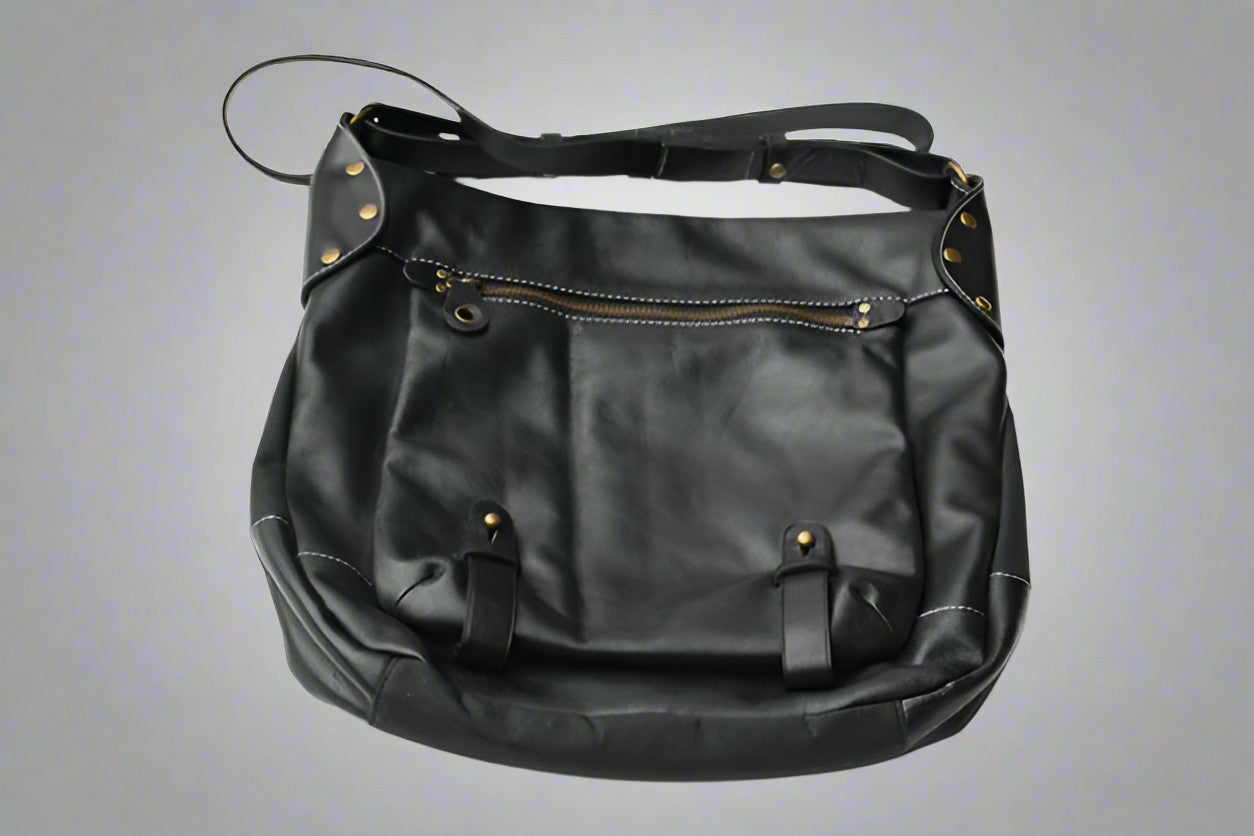 Premium Leather Front Pouch Bag - Black | Crossbody Waist Pack for Travel, Hiking & Everyday Use