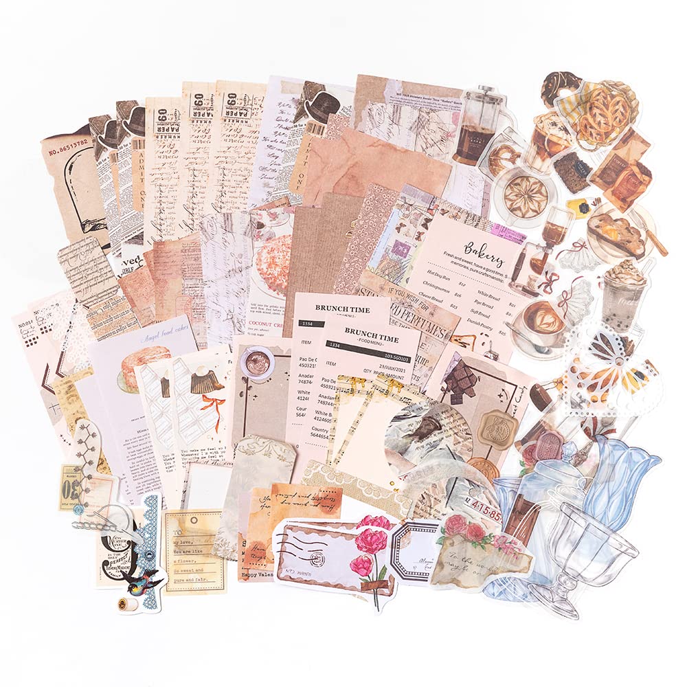 Vintage Scrapbooking Stickers Pack 260pcs - Retro DIY Journaling Supplies Kit, Scrapbook Paper Accessories with Coffee Theme Washi Stickers | Perfect for Bullet Journals, Planners, Gift Wrapping & Craft Projects
