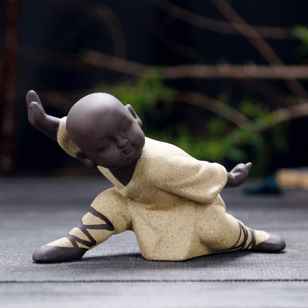 BESPORTBLE Cute Mini Buddha Statue - Little Monk Figurine, Yellow Kung Fu Monk Decor for Car Dashboard, Office Desk & Home Decor | Perfect Zen Meditation Gift, Feng Shui Ornament & Spiritual Desk Accessory
