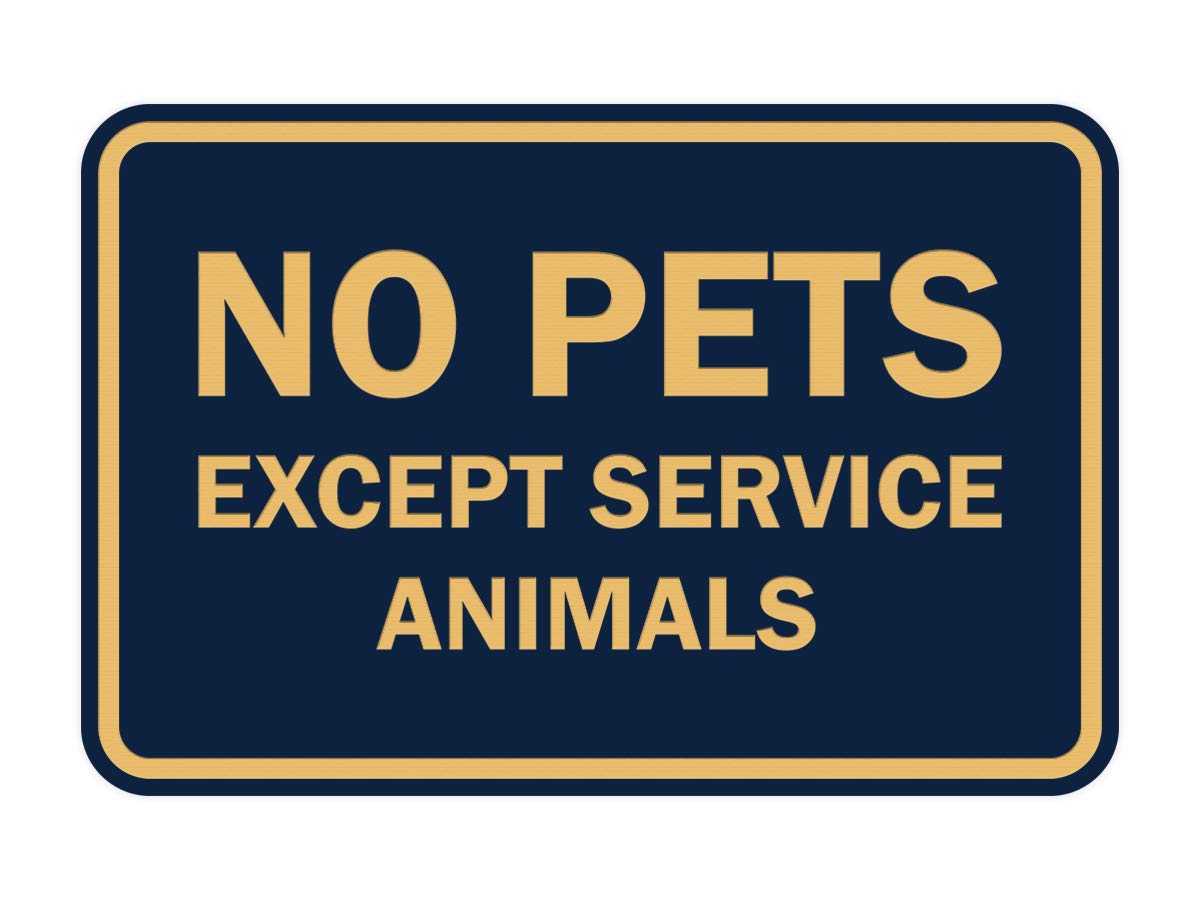 ByLITA Classic No Pets Except Service Animals Sign - Navy Blue & Gold Framed Wall Decor for Offices, Restaurants & Public Spaces - Small Size