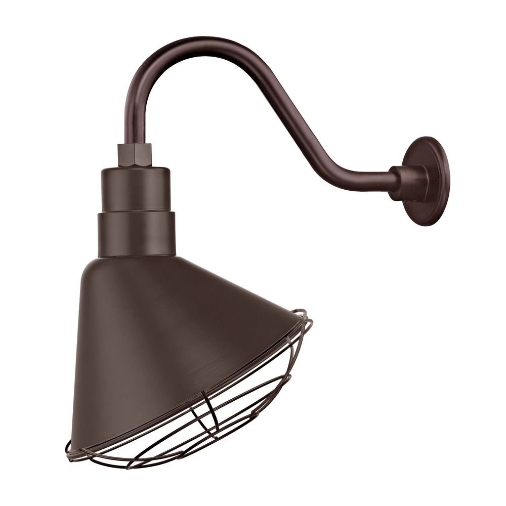 Vintage Bronze Farmhouse Industrial Gooseneck Outdoor Barn Light - 12 Inch Caged Scoop Shade, Weatherproof for Wet & Damp Locations - Perfect for Patio, Garage, Porch & Garden Lighting