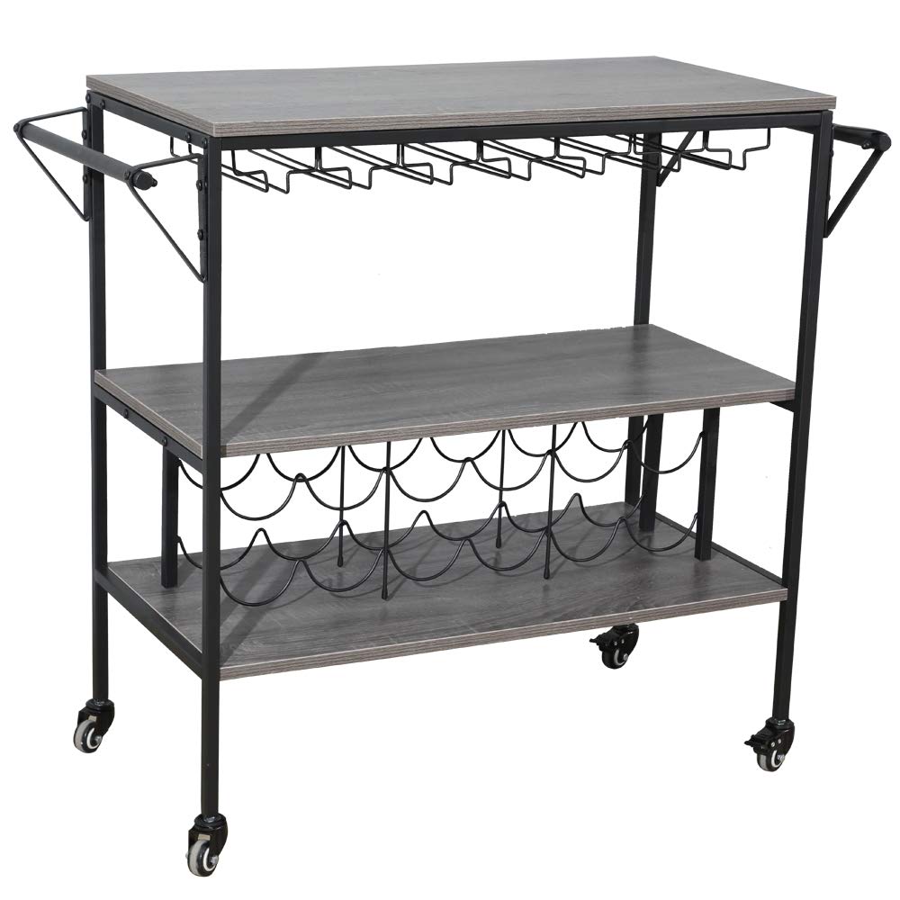 Stylish Munich Bar Cart with Wine Rack - Mobile Serving Cart for Home Bar, Living Room, or Outdoor Entertaining