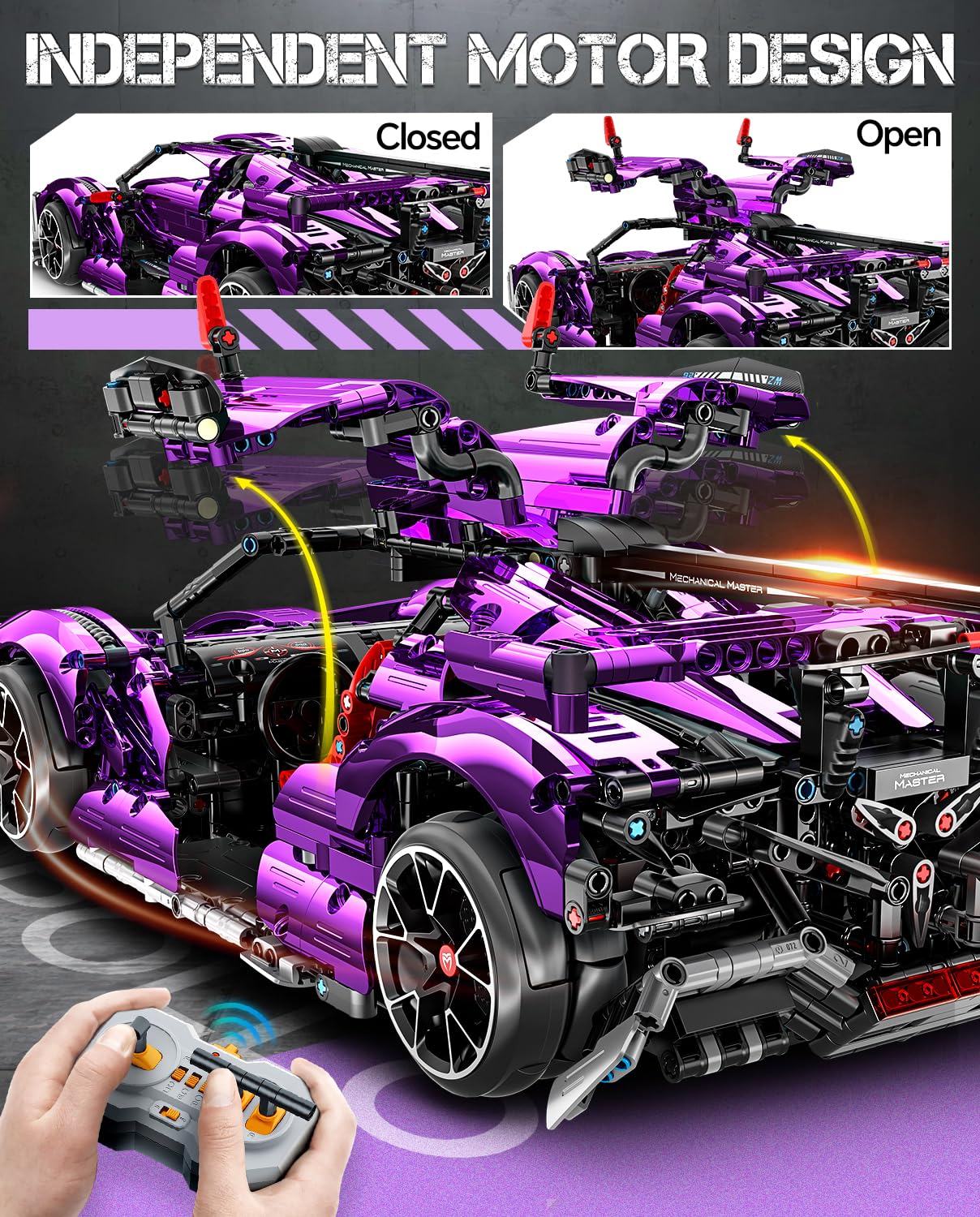 BAV 1:10 Scale Purple Plated Sports Car Building Kit - Collectible Remote Control Electric Drift Racing Model for Adults, Men & Teens - Perfect for Hobbyists, DIY Enthusiasts & RC Car Racing Fans