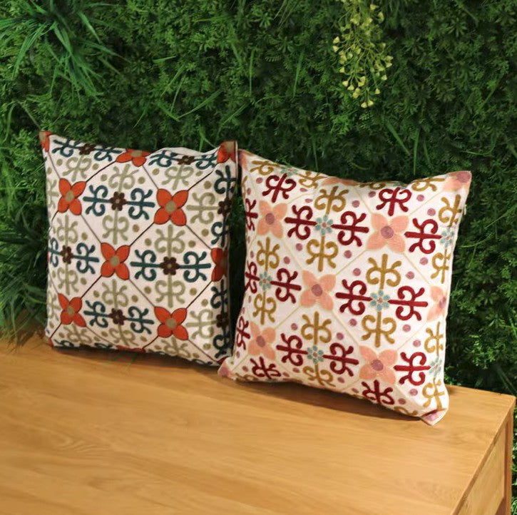 Farmhouse Cotton Flower Decorative Throw Pillows - Embroidered Floral Sofa Cushion Covers for Living Room, Bedroom & Porch Decor