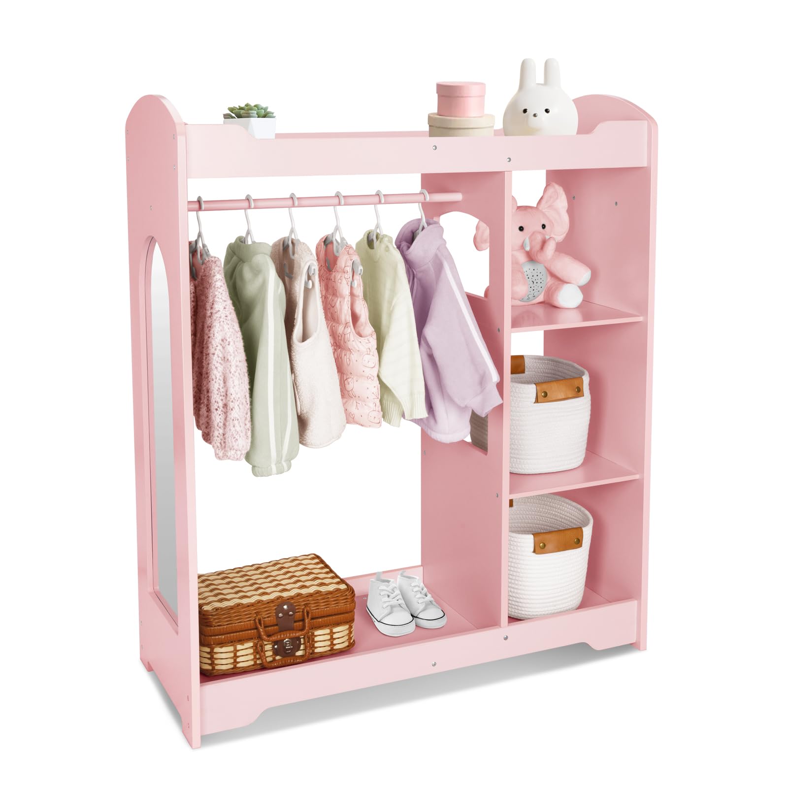 Kids Closet Organizers and Storage with Mirror - Children's Dress Up Storage with Clothing Rack - Teach Kids to Organize Clothes - Perfect Growth Journey Gift for Boys & Girls - Ideal for Bedrooms, Playrooms & Travel