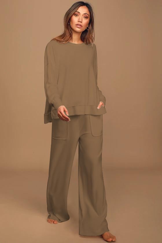 ETCYY Women's 2-Piece Lounge Set - Split Side Sweatshirt & Wide Leg Sweatpants Outfit | Soft Casual Loungewear for Home, Yoga & Travel | Comfortable Matching Sets for Women