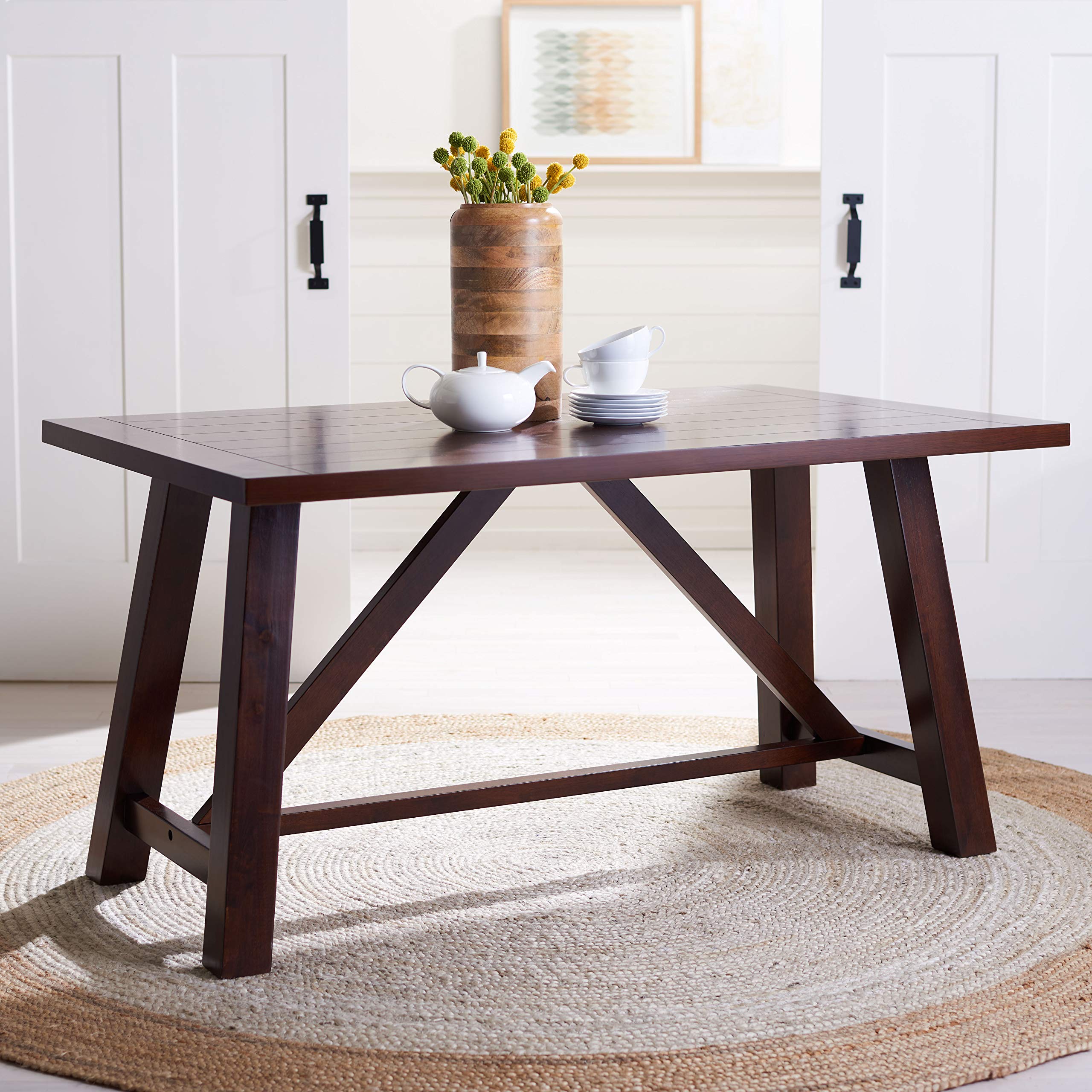 SAFAVIEH Home Collection Ainslee Brown Rectangle Dining Table - Modern Farmhouse Style for Kitchen & Dining Room - Perfect for Family Gatherings & Entertaining Guests