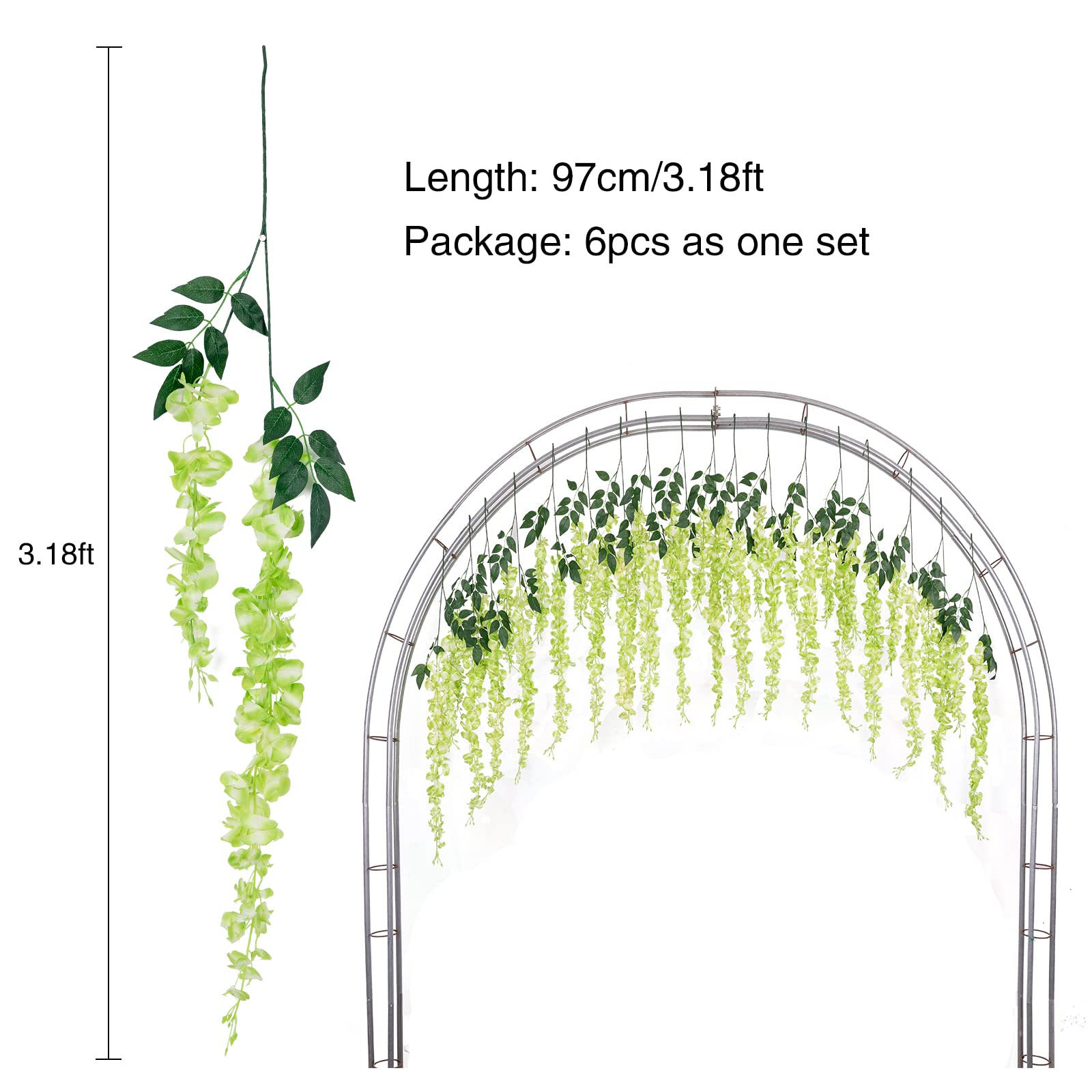 3.18 Feet Artificial Silk Wisteria Vine Hanging Flowers - 6 Pack Green Rattan Silk Wedding Decor for Home, Garden & Party Decoration