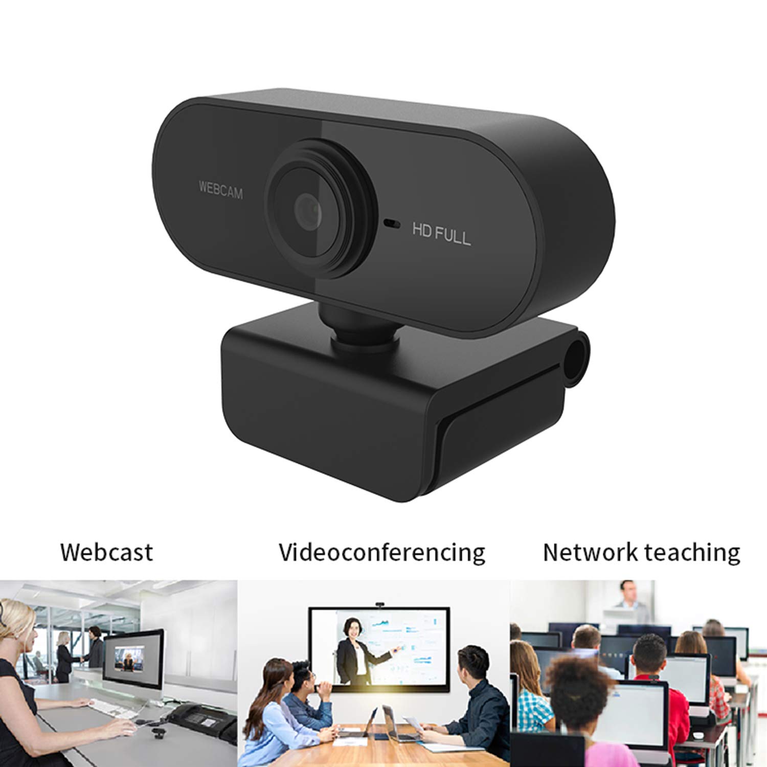 HD Webcam with Built-in Microphone - 1080p USB Computer Camera for Video Calling, Conferencing, Streaming & Recording (Black) - Perfect for Zoom, Skype, Teams, Online Classes & Remote Work