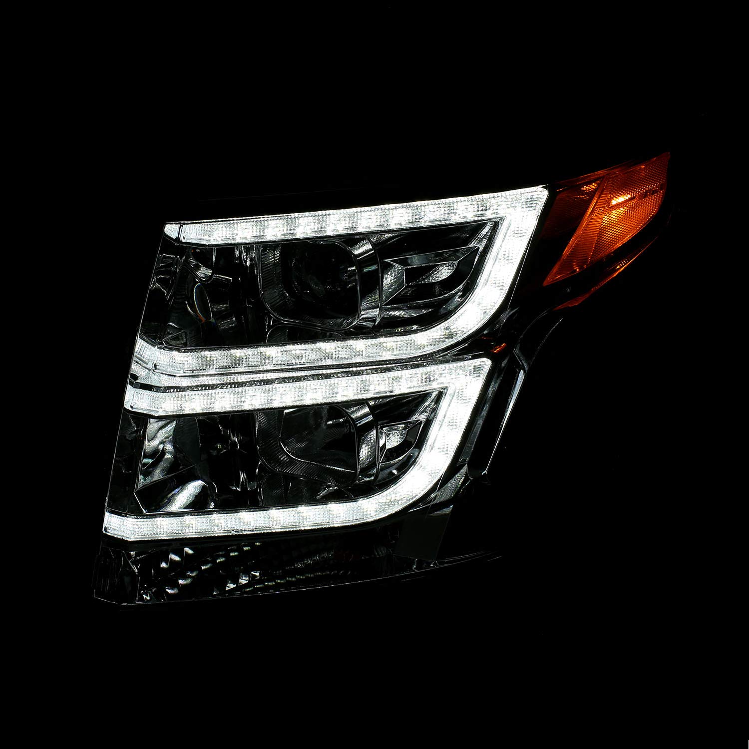 APA Tahoe Suburban 2015-2019 Chrome Projector Headlight Lamps Set - LED Light Bar Style for Off-Road & Night Driving - Upgrade Your Truck's Lighting System