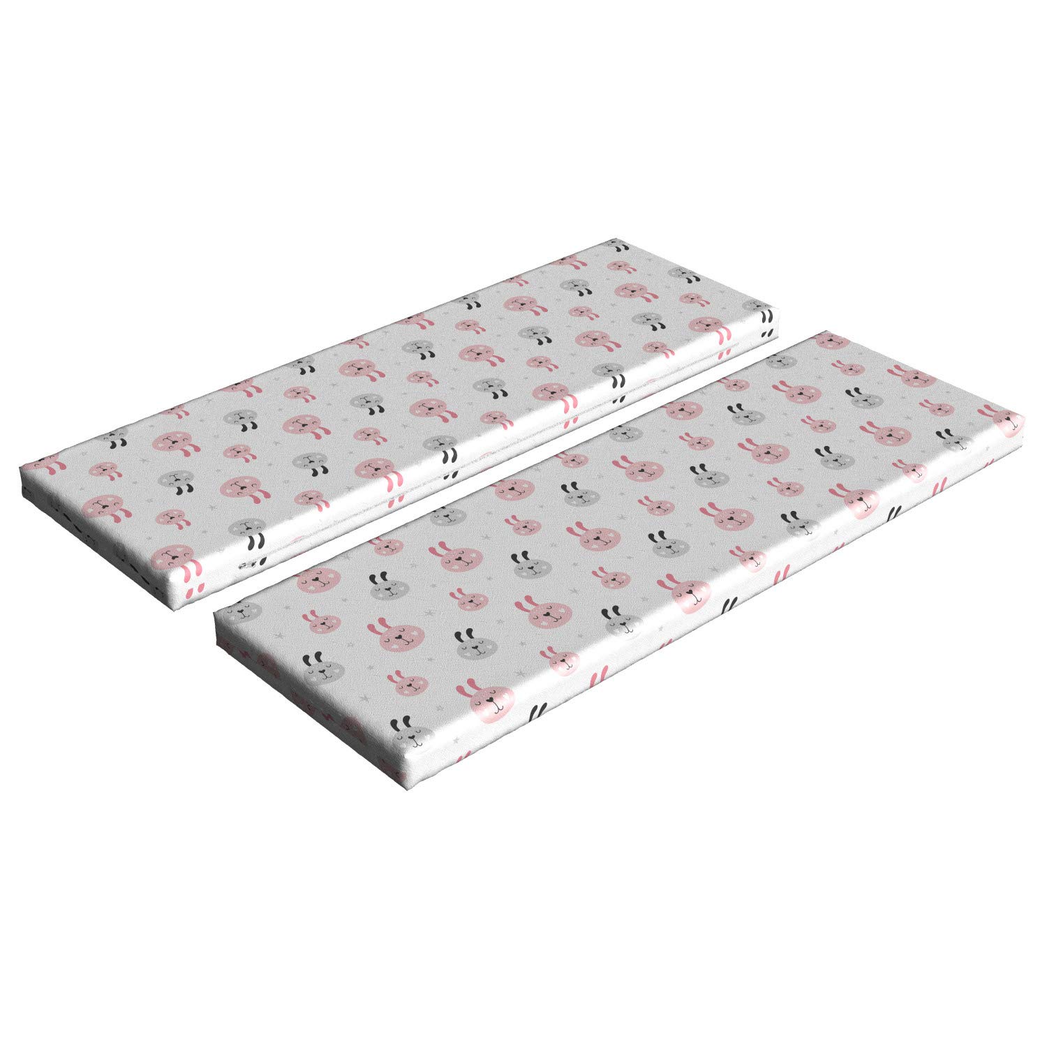 Ambesonne Easter Bunny Bench Cushion Set of 2 - Pastel Bunny Doodle Pattern on Plain Background - Standard Size Foam Seat Pads with Decorative Covers in Rose & Pale Grey - Perfect for Easter Decor, Spring Home Decor, and Outdoor Bench Seating