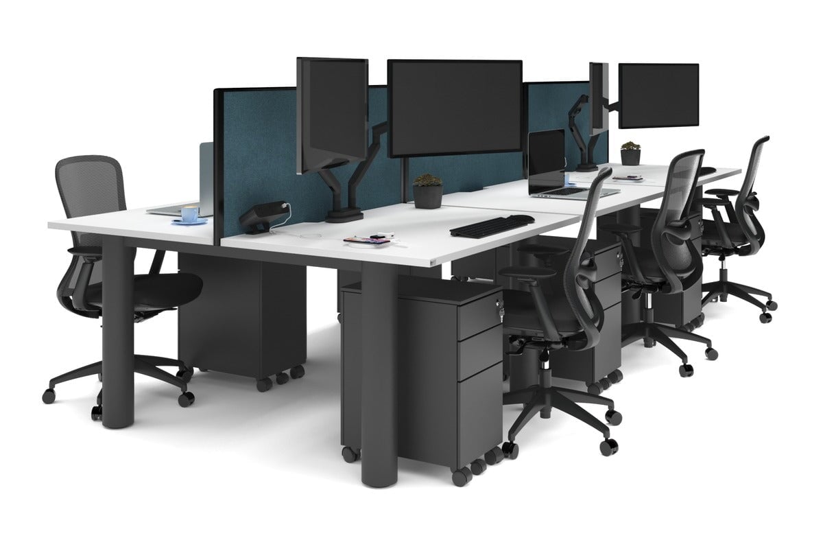 6-Person Quadro Cylinder Leg Office Workstation Desk [1400L x 700W] - Modern Collaborative Workspace Solution for Open Offices & Coworking Spaces