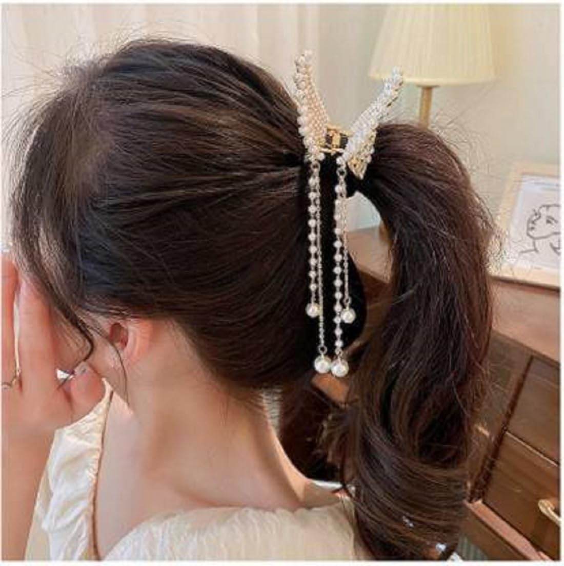 Elegant Rhinestone Butterfly Hair Clip with Pearl Tassel - Strong Hold Bun Styling Clamp for Women & Girls | Perfect for Weddings, Parties, and Everyday Hairstyles