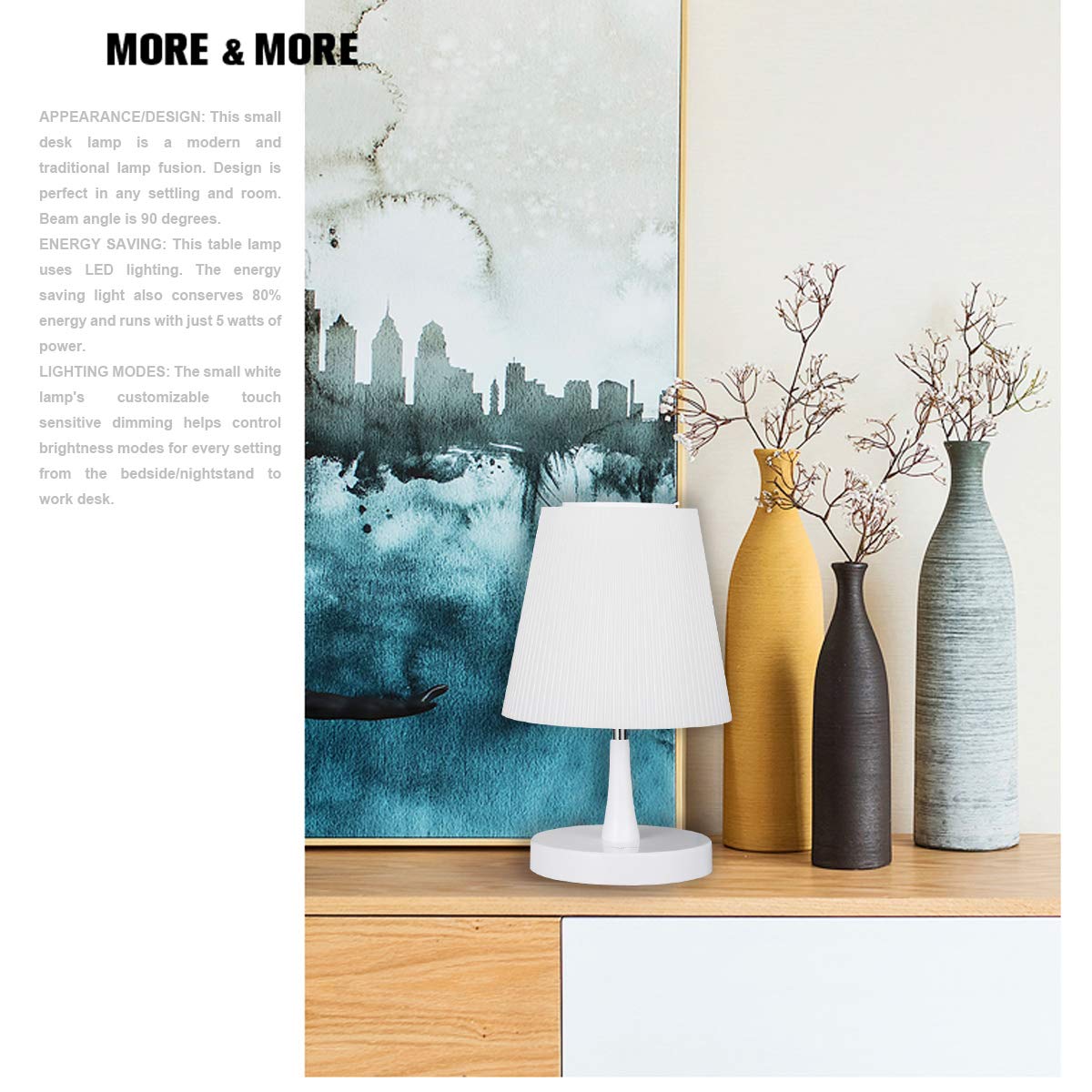 Modern White Touch Table Lamp with Adjustable Brightness - Bedside Nightstand Lamp for Bedroom, Small Desk Reading Light, Perfect for Cozy Nights and Home Office Use