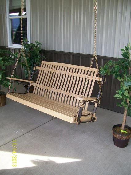 A & L Furniture Hickory Porch Swing with Chains - Outdoor Wooden Swing for Garden, Patio, Backyard Relaxation