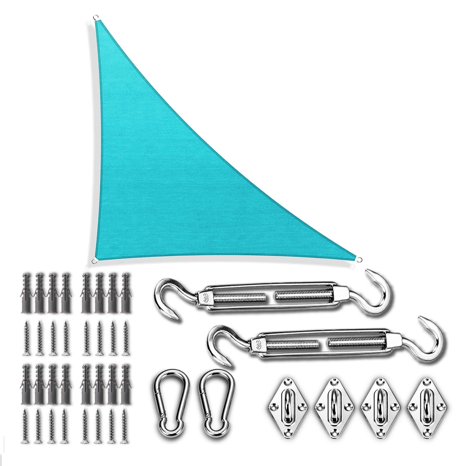 10'x10'x14' Turquoise Triangle Sun Shade Sail with Hardware Kit - UV Protection Outdoor Canopy for Patio, Garden, Pool & Backyard