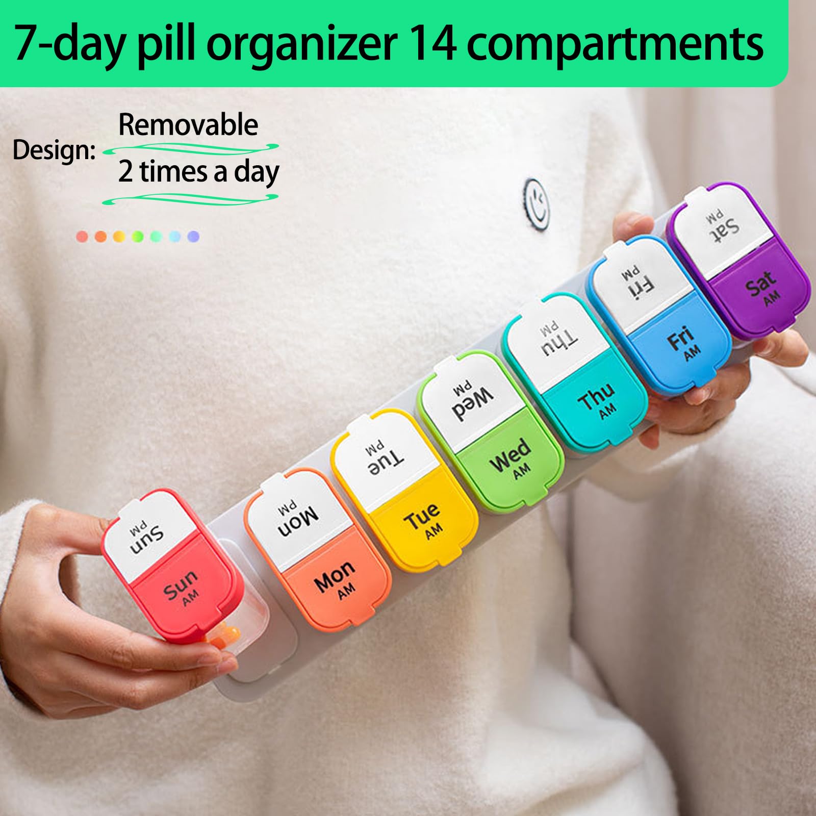 Large Weekly Pill Organizer - 7 Day AM/PM Pill Box with Removable Compartments for Daily Medicine & Supplements | Perfect for Travel, Elderly Care, and Medication Management