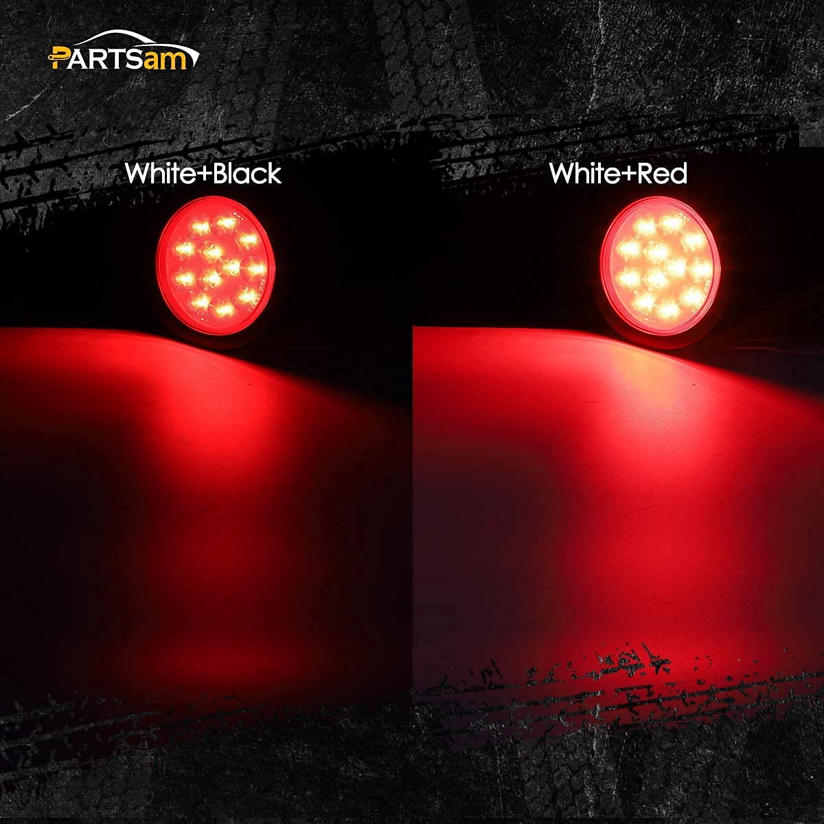 Partsam 4 Inch LED Trailer Lights Kit - 4Pcs Round Tail Lights (12LED) & 10Pcs 2 Inch Round Side Marker Lights (5 Amber + 5 Red) with Grommet Plugs & Wire Pigtails - Waterproof for Trucks, Trailers, RVs & Boats