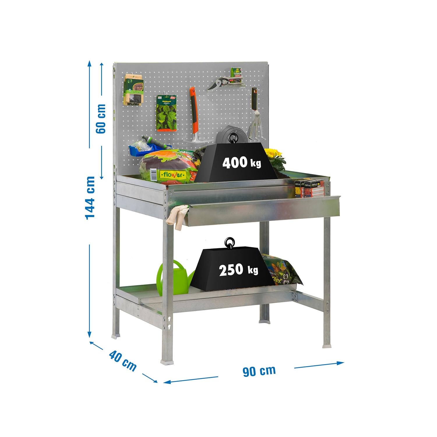 Simon Rack 1 Gardening Table, Tool Panel Organizer, Galvanized Steel (57x35x16 Inches) - Perfect for Backyard, Greenhouse & Garden Tool Storage