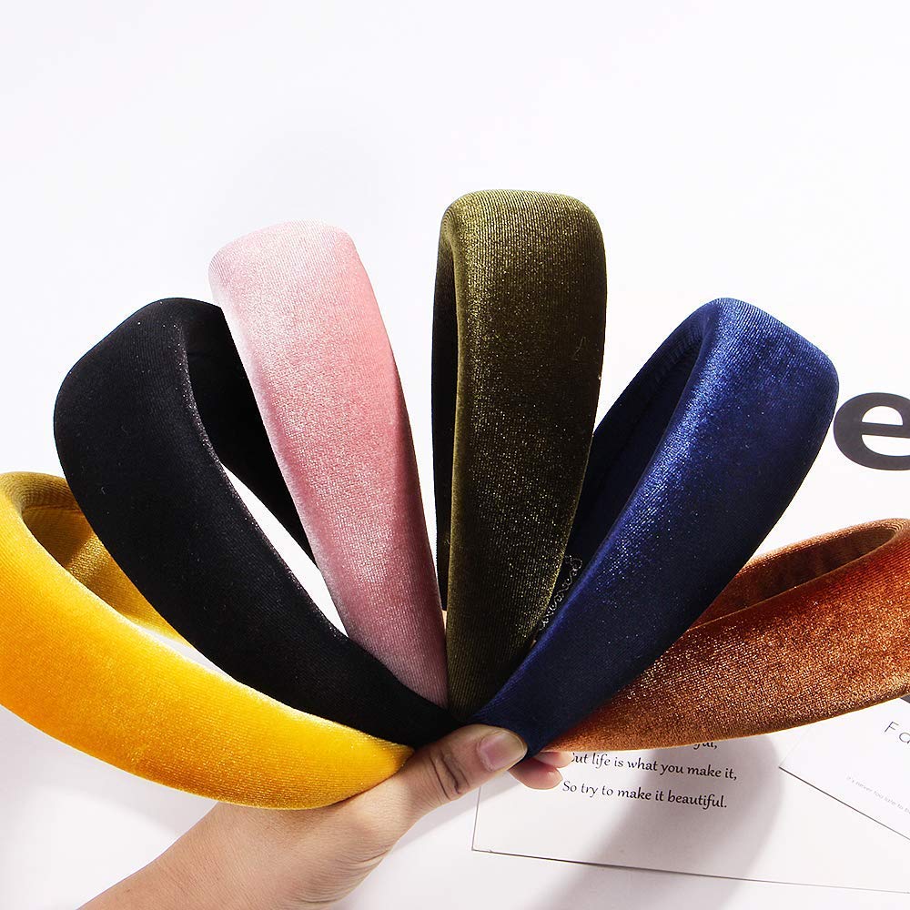 6 Pack Velvet Padded Headbands for Women - Soft Stretchable Hair Accessories for Workout, Yoga, Running, Gym & Makeup | Cute Boho Wide Head Bands for Girls & Women | Perfect for Sports, Beauty & Daily Use