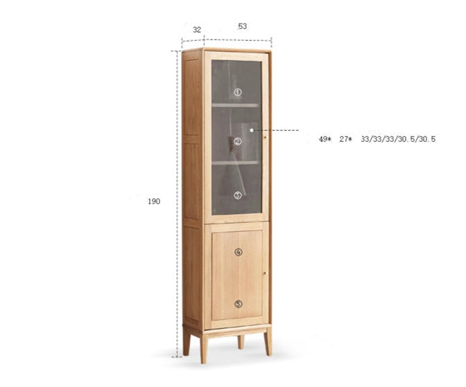 Solid Oak Wood Narrow Bookcase with Doors - Stylish Storage for Books, Decor & Small Spaces | Perfect for Living Room, Office or Bedroom Organization