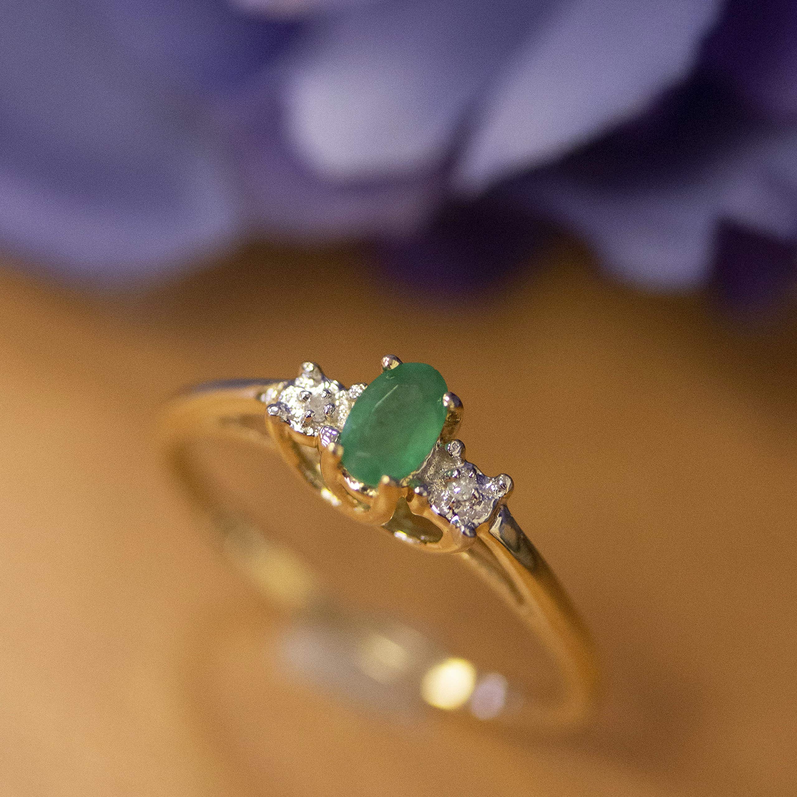 14K Yellow Gold Emerald and Diamond Ring for Women | Elegant Engagement, Wedding, Anniversary Gift | Perfect for Special Occasions & Everyday Luxury
