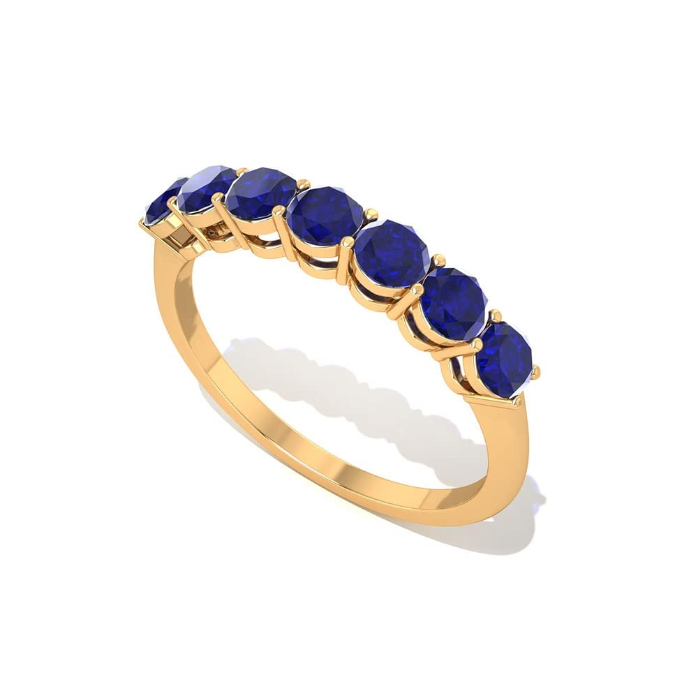 Exquisite 14K Solid Gold Created Blue Sapphire Seven Stone Ring – Minimalist Elegance for Weddings, Anniversaries & Special Occasions