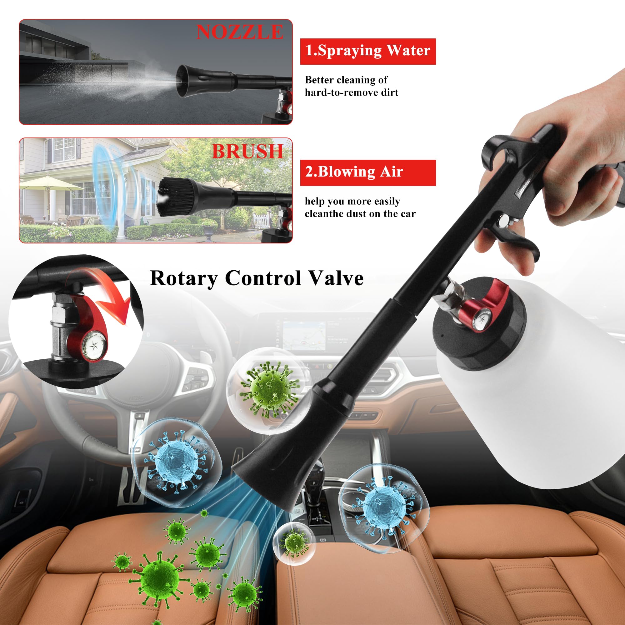 Powerful Tornado Air Cleaning Gun 80-160PSI - High Pressure Car Blow Gun with 2 Nozzles - Efficient Dust & Dirt Removal Tool - Ideal for Auto Detailing, Workshop Cleaning & Surface Maintenance