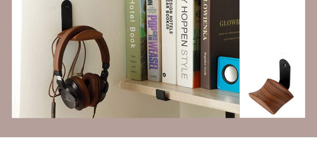 Walnut Wood Wall Mount Headphone Hanger Stand - Under Desk Headset Hook Holder for Audio, Studio & Gaming Headphones - Perfect for Home Office, Gaming Setup & Music Studio Organization