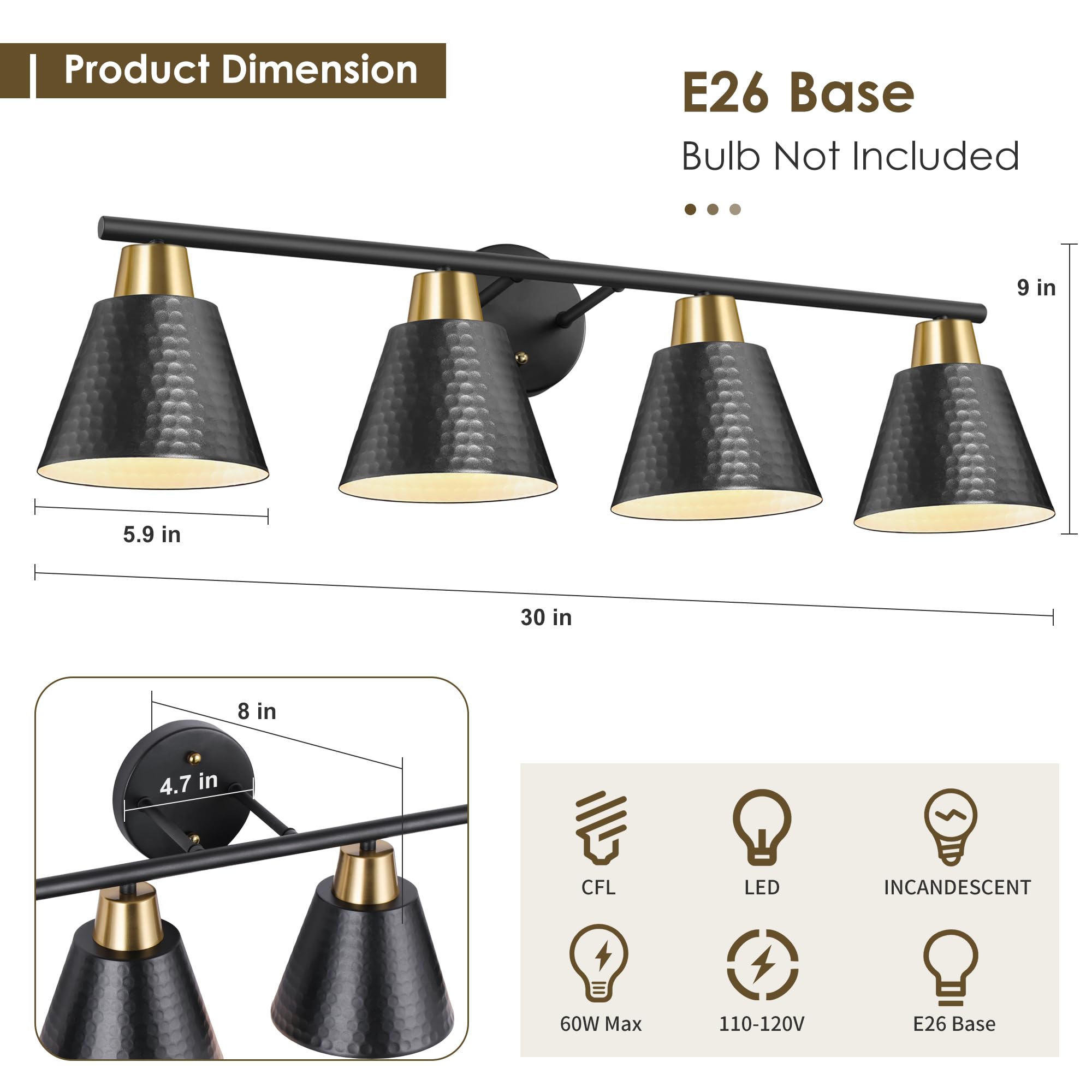 4-Light Vanity Light for Bathroom - Modern Wall Sconce with Warm White Lighting - Perfect Over Mirror Bathroom Lights for Bedroom & Vanity Areas - Dimmable LED Bathroom Lighting Fixture for Home Decor