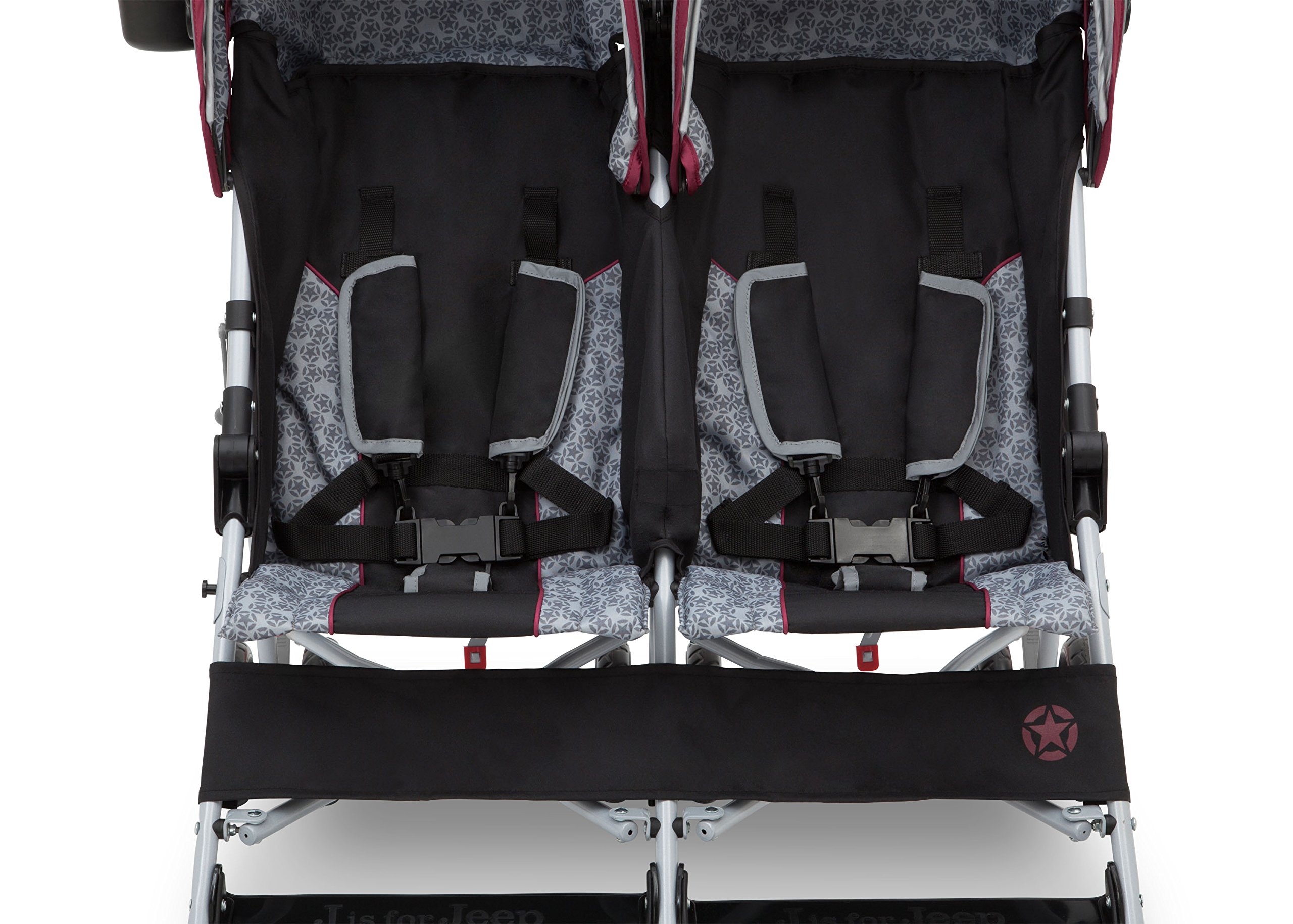 Jeep Scout Double Stroller for Toddlers - Lightweight Side by Side Baby Stroller with Canopy & Storage Basket, Lunar Burgundy - Perfect for Twins, Siblings or Daycare Use at Parks, Malls & Outdoor Adventures