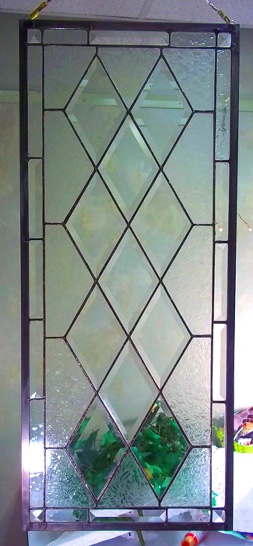 Stained Glass Window Transom Sidelight with Beveled Clear Glue Chip for Privacy - Perfect for Entryways, Bathrooms & Home Decor
