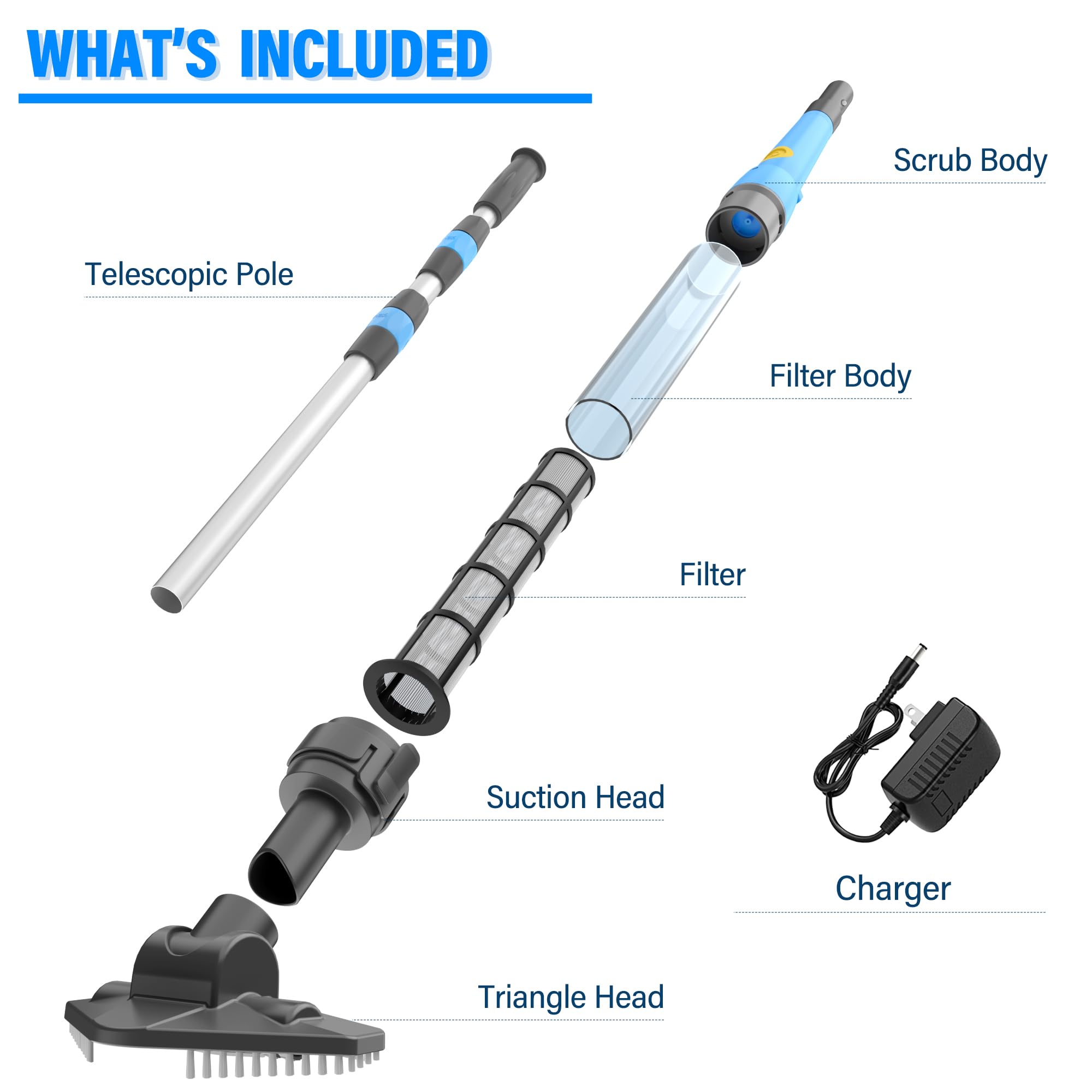 Cordless Pool Vacuum Cleaner - Rechargeable & Portable Swimming Pool Cleaner with 45 Min Runtime - Perfect for Small Above Ground Pools, Hot Tubs, Spas - Easy Pool Maintenance for Backyard, Vacation Homes & RV Trips