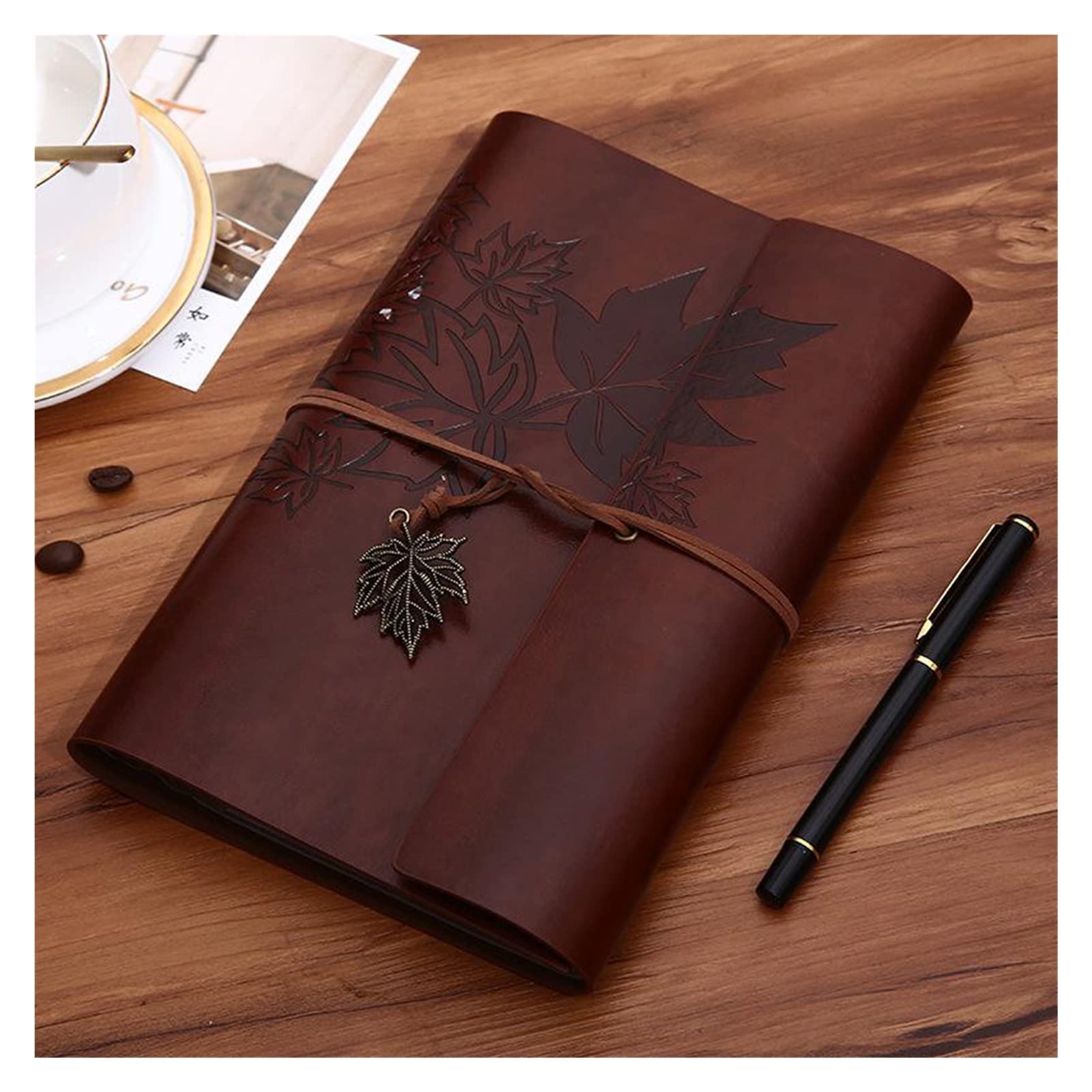 Vintage PU Leather Travel Notebook - A5 (235x165mm) Blank Kraft Diary Journal for Sketching, Writing & Note Taking - Perfect for School, Office & Travel Supplies (Color: F)