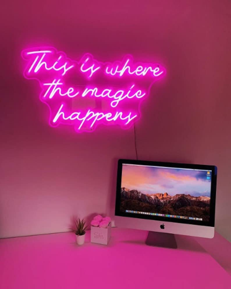 Pink LED Neon Sign - 'This is Where the Magic Happens' Wall Art (23.6