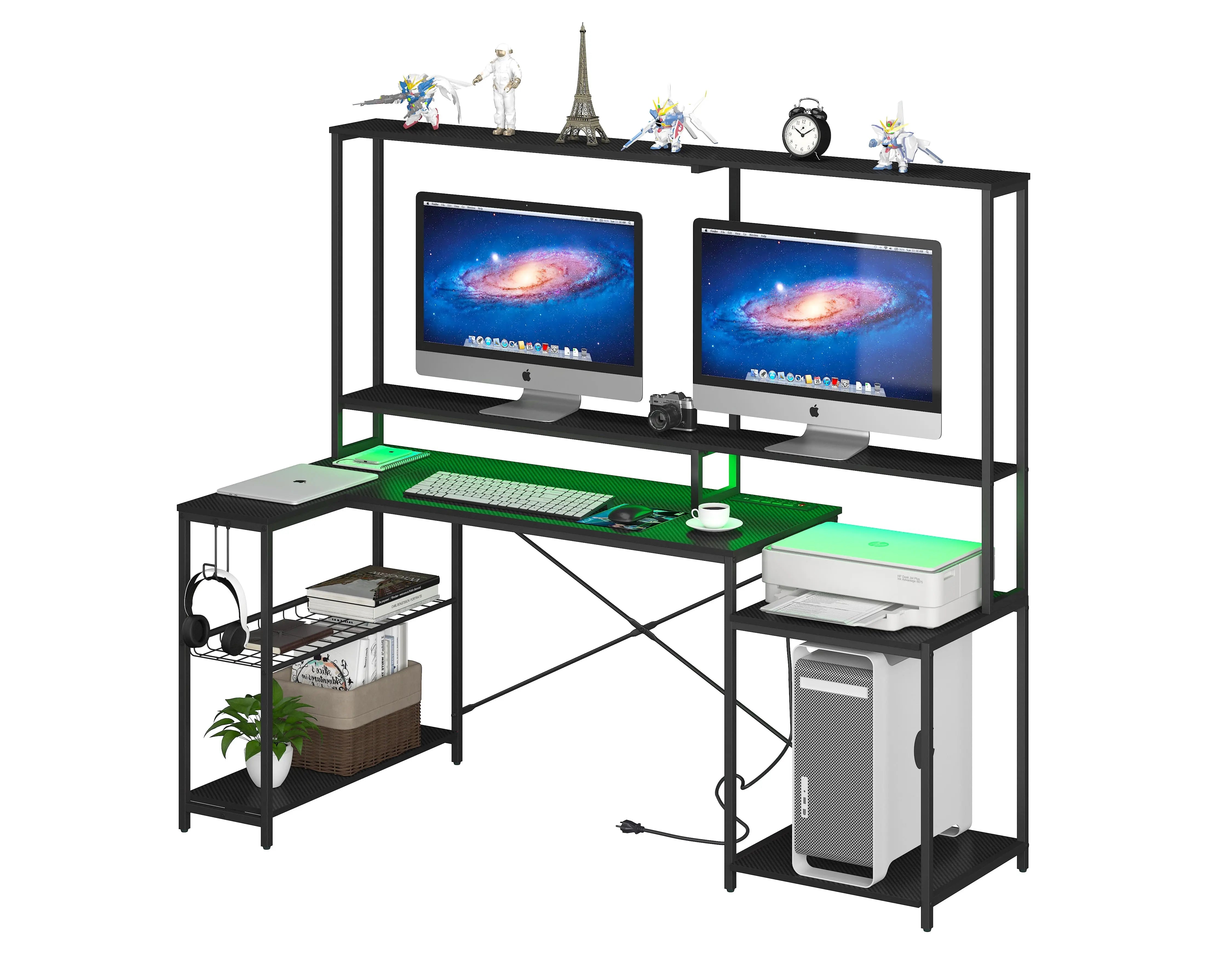 Bestier 71.5 Inch L-Shaped Computer Desk with Built-in Power Outlets & USB Ports - Perfect for Home Office, Gaming Setup, and Small Space Workstations