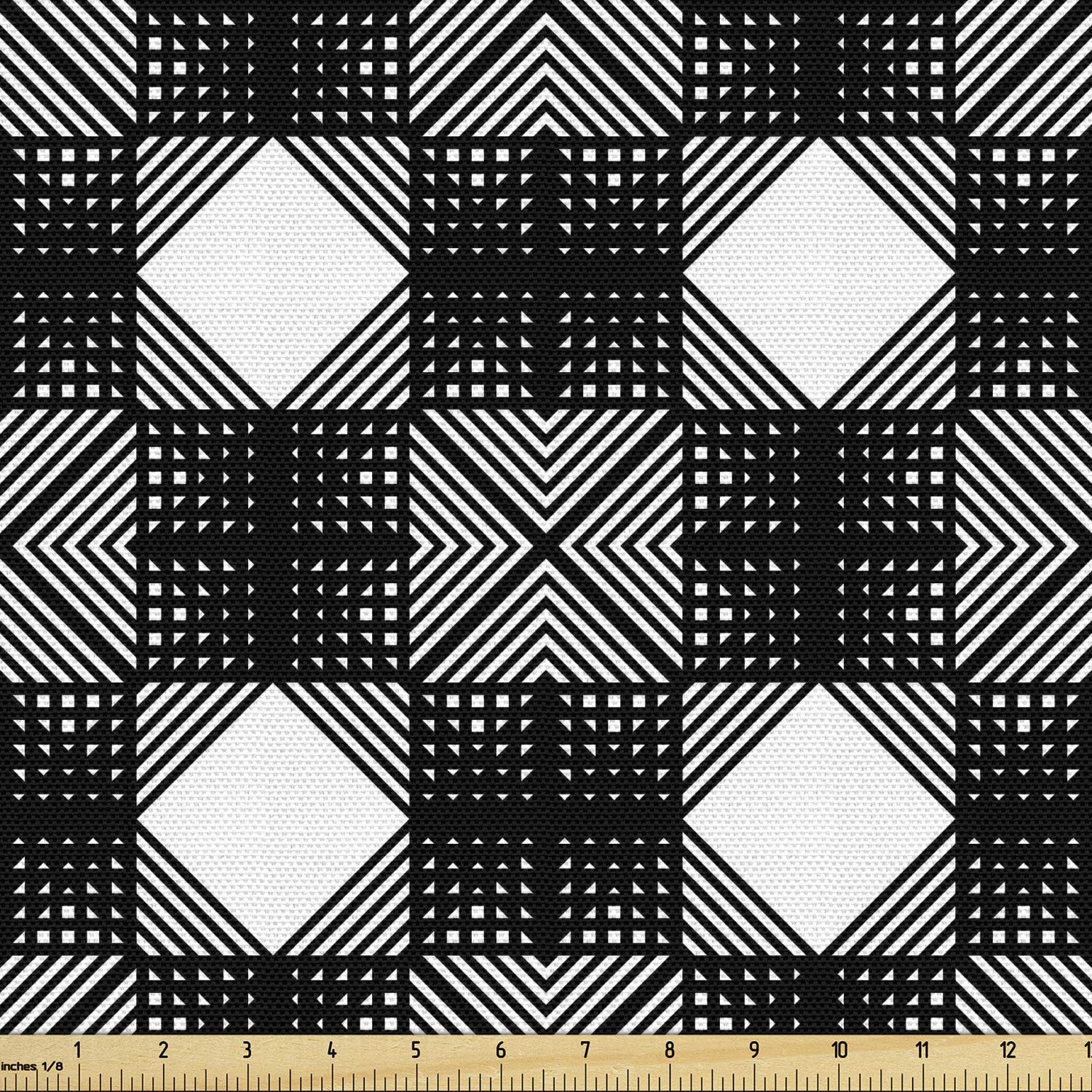 Ambesonne Geometric Fabric by The Yard - Modern Lattice Symmetric Squares Design for Upholstery, Curtains & Home Decor | 10 Yards Charcoal Grey & White | Perfect for DIY Projects, Sofa Covers & Decorative Pillows