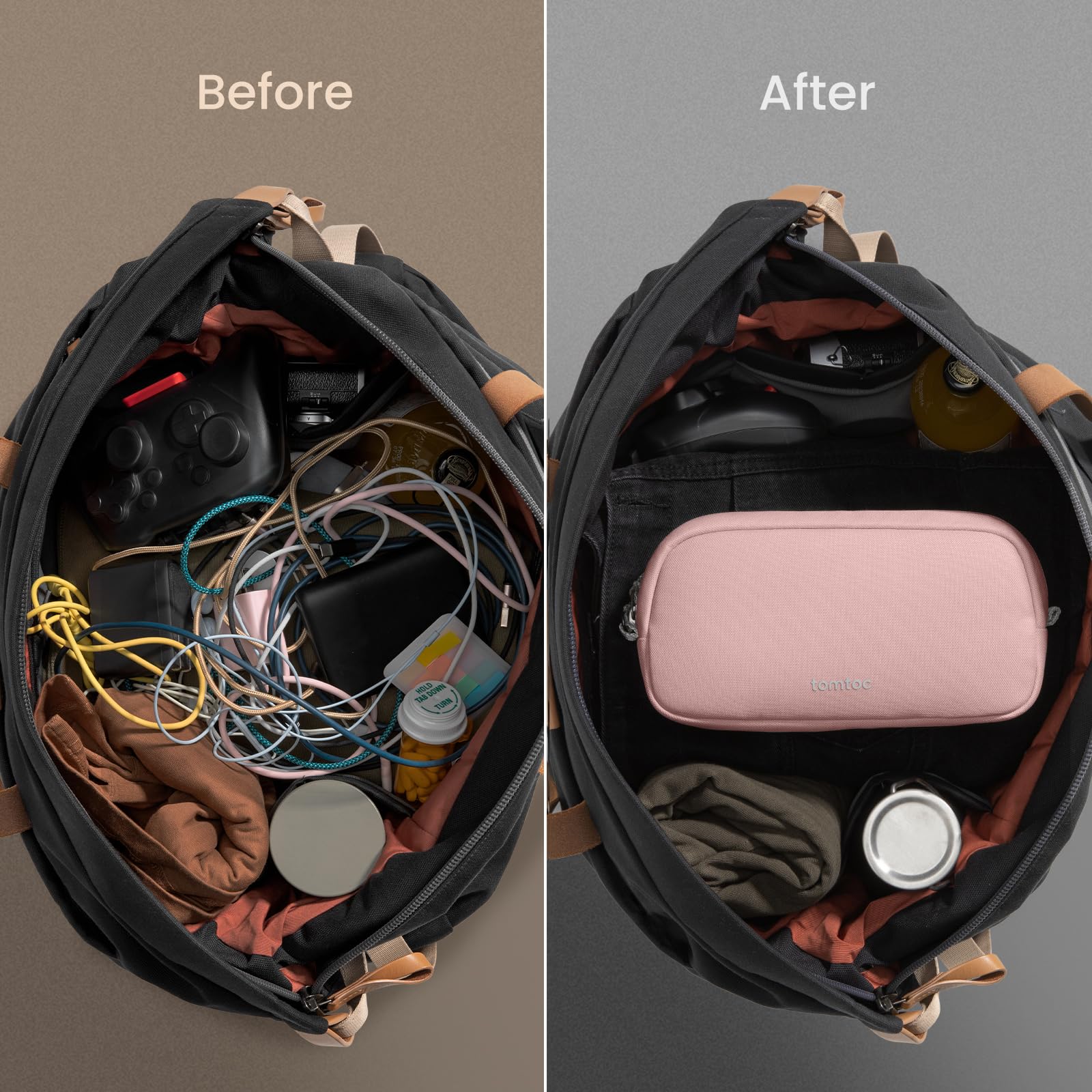 tomtoc Waterproof Electronics Organizer Travel Case - Tech Pouch for Cables, Phone, AirPods, USB Drives & Daily Essentials | Perfect for Travel, Office & Daily Commute