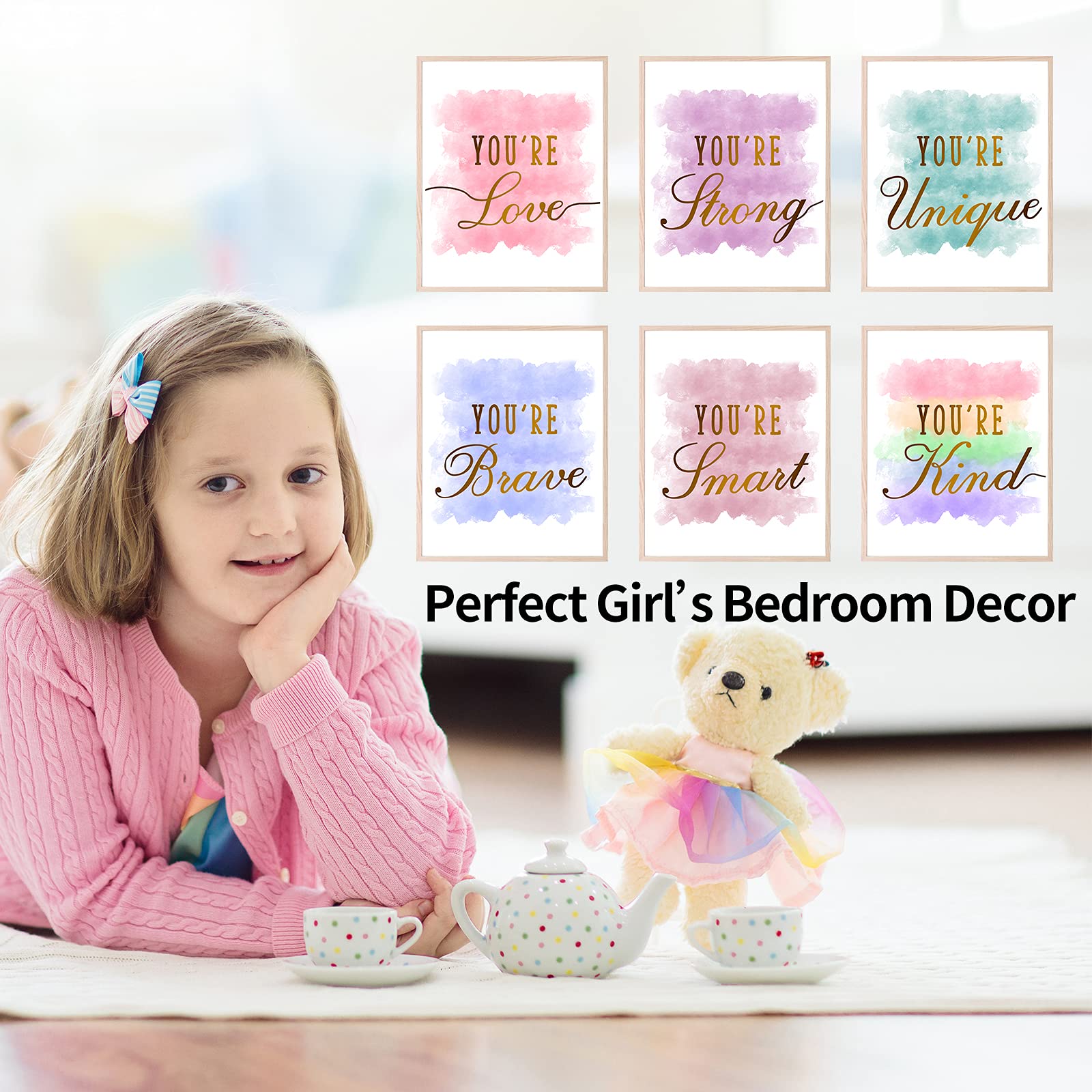 HOMANGA Kids Wall Art Posters - Set of 6 Unframed 8x10 Inch Prints for Teen Girls Room, Bedroom, Nursery & Playroom Decor - Anime Inspired Room Decorations for Birthday Gifts & Home Aesthetic