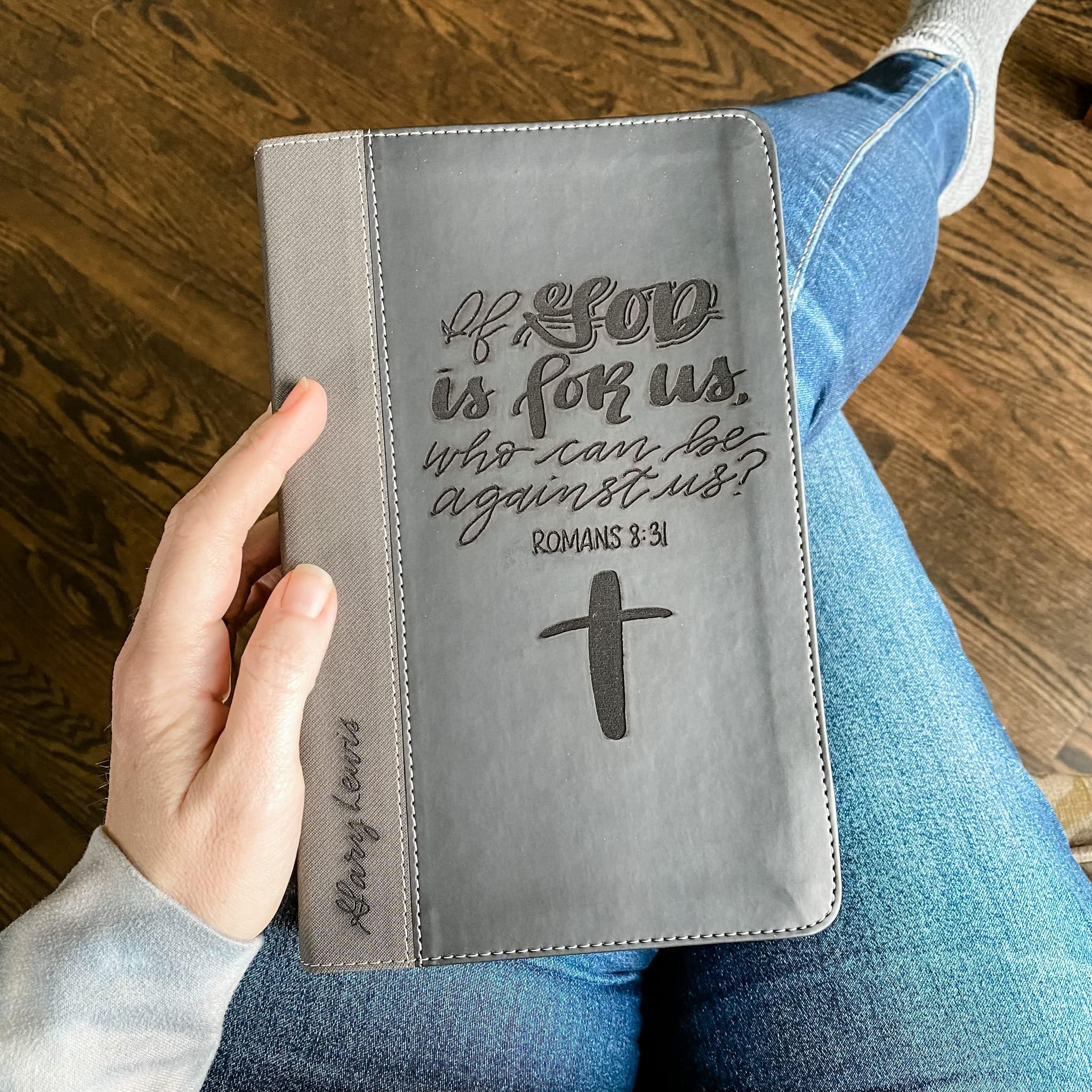 Personalized NIV Black/Gray Leathersoft Bible with Hand Lettering & Laser Engraving - Custom Name Engraving Available - Perfect Gift for Weddings, Baptisms, Graduations & Birthdays - Ideal for Daily Devotion, Church Services & Special Occasions